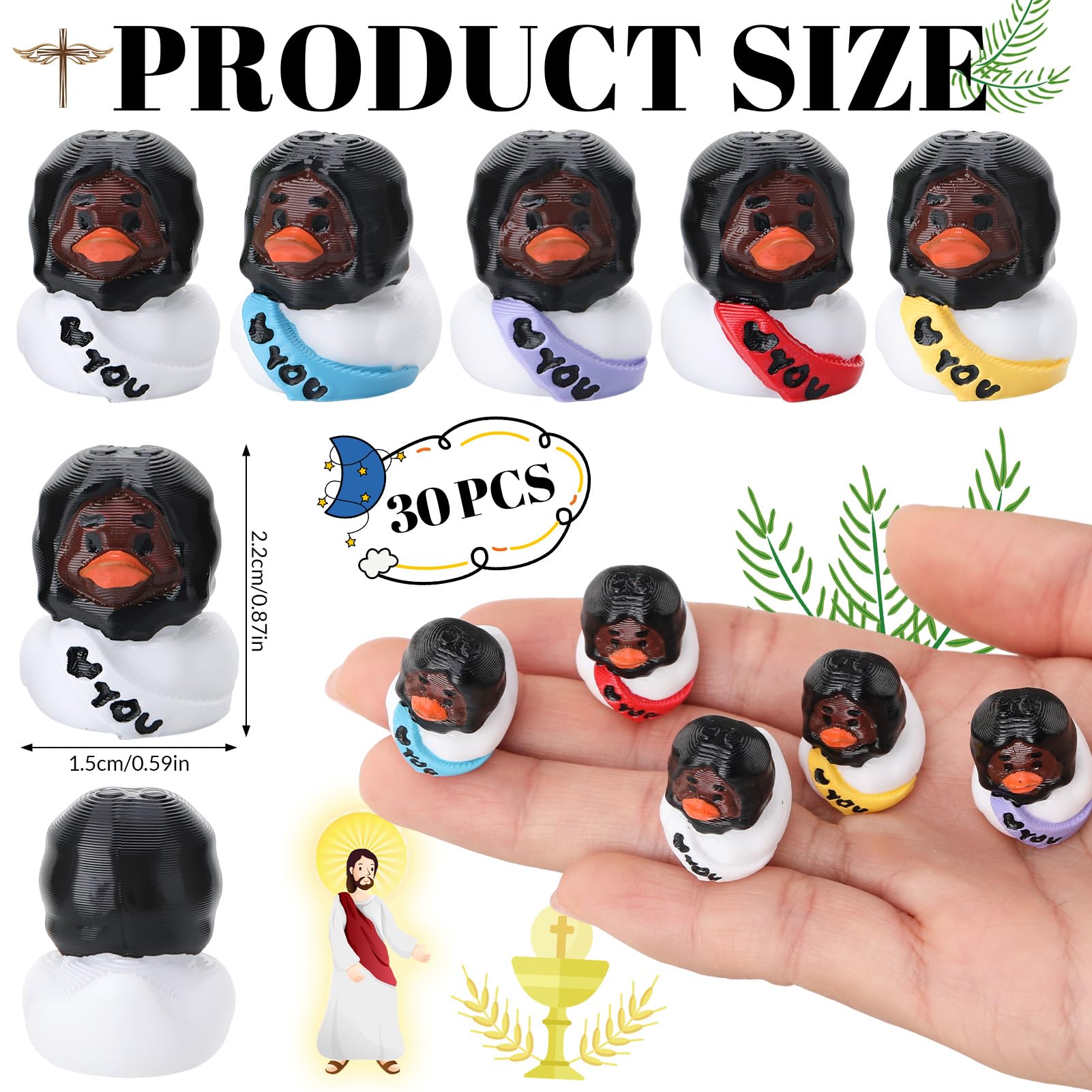 saerryor 30 Pcs Mini Rubber Jesus Ducks Mini Jesus Figurines Tiny Ducks for DIY Cake Decoration Ornaments Crafts Moss Landscape - Image 2