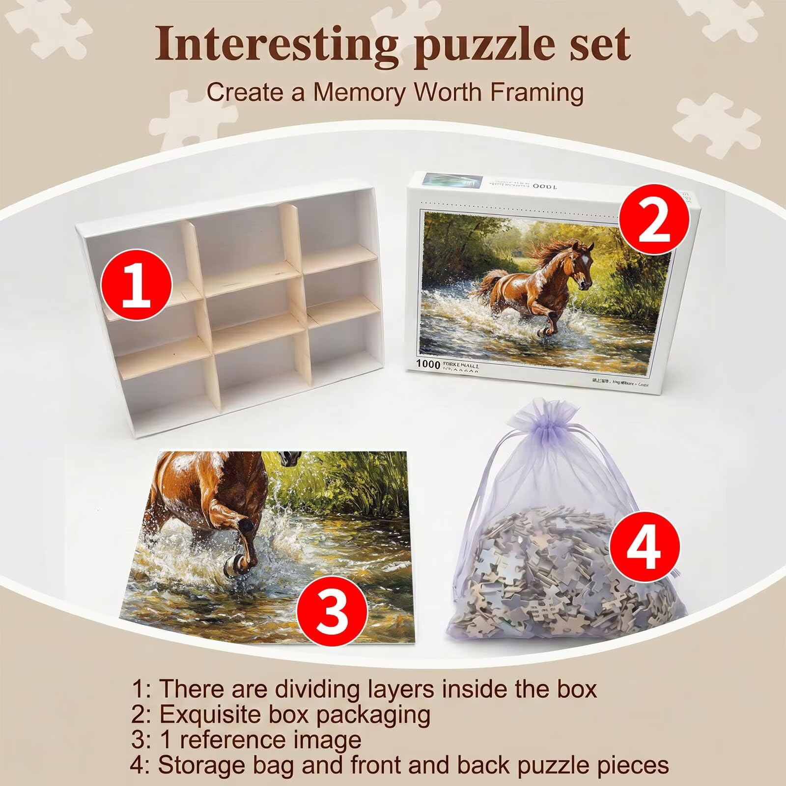 Puzzle 2000 Pezzi Classici, Puzzle cavallo fiume 99 x 70 cm, Gioco Educativo e Antistress in Legno con Poster Incluso, Ttività DIY per Famiglia, Regalo per Appassionati, Decor Parete Casa, f0-658