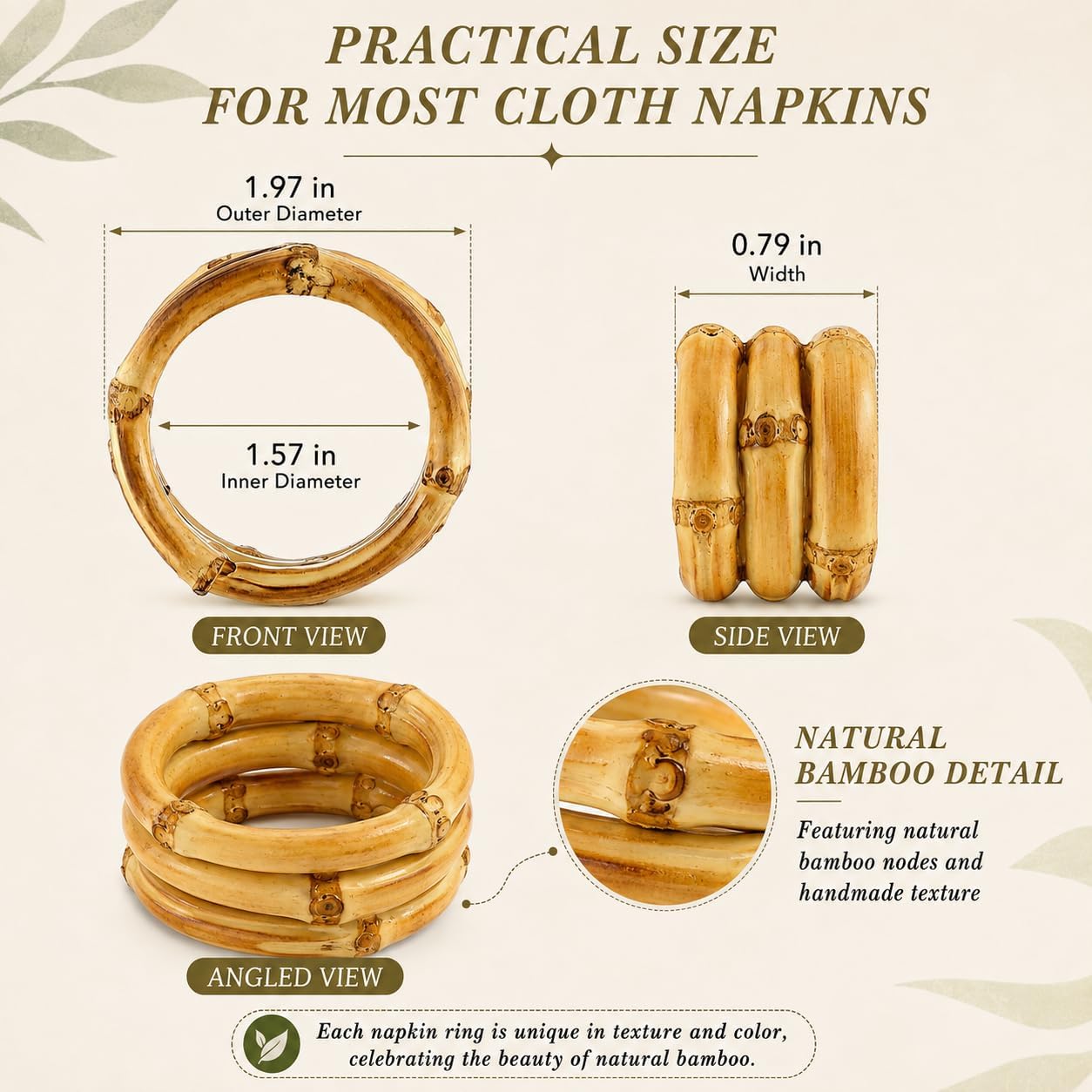 8 Pack Natural Bamboo Napkin Rings, Napkin Holders for Wedding Table Decor