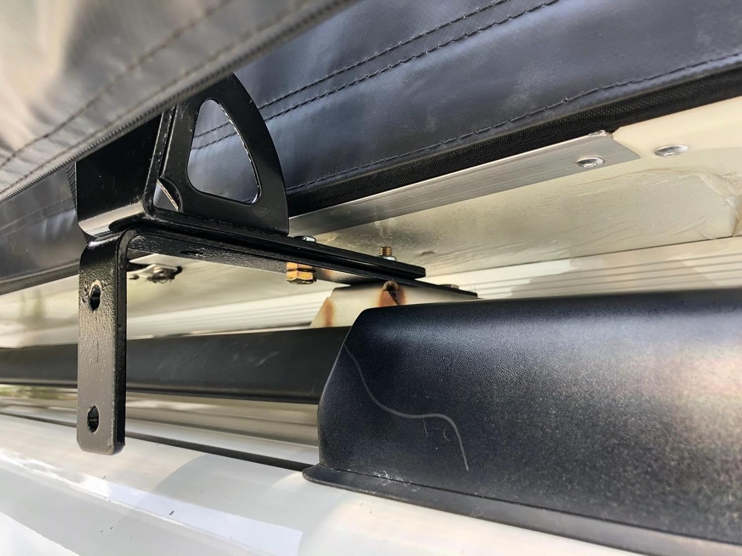 813402 Awning Bracket Gusseted Awning Holder Compatible with Thule Rhino Heavy Duty Bar, 50mm Wide 8mm Pre-Drilled Holes Gusseted Awning Bracket (2 piece)