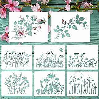 Wild Flower Stencils for Painting 11X8.3" Large Flower Stencil for Walls Leaf Cherry Blossom Vine Stencils Reusable Drawing Stencils for Painting on Wood Wall Canvas Furniture Card