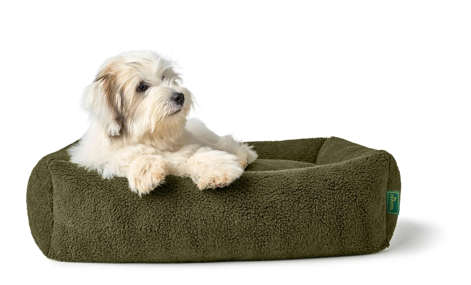 HUNTER Divano per Cani KUMARA, Colore Cachi, Morbido Peluche con Fondo Antiscivolo, Cuscino Interno Reversibile, Imbottitura alla Moda, Rivestimento Lavabile in Lavatrice, Dimensioni: 100 x 70 cm