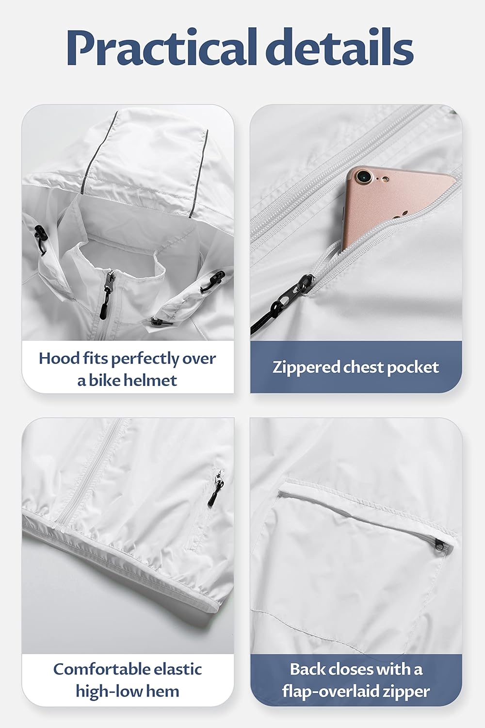 CREATMO US Men's Packable Waterproof Running Rain Coats Reflective Cycling Jacket Windbreaker With Removable Hood - Image 6