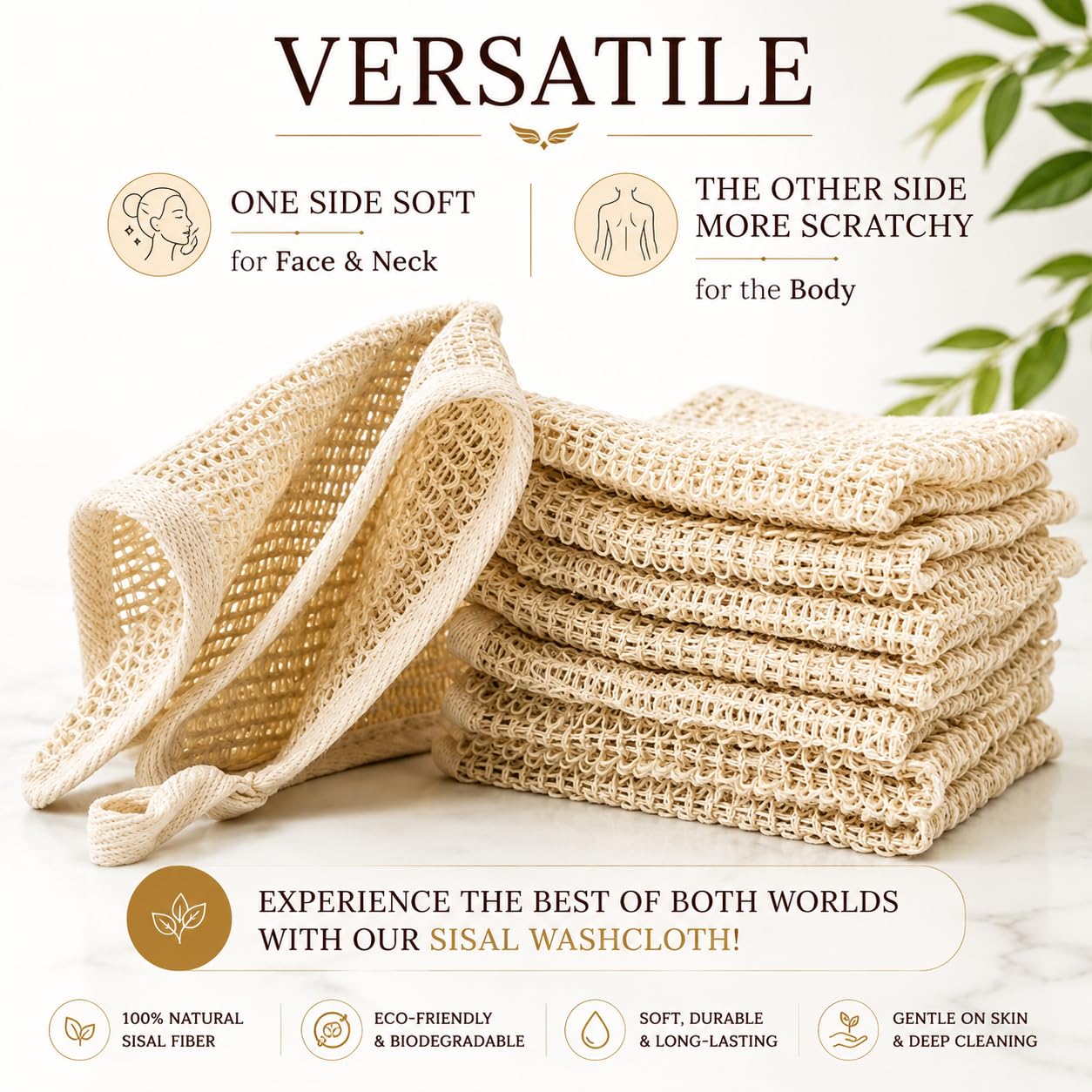 Paño de sisal orgánico 100 % biodegradable, exfoliante natural para una piel más suave, anticelulitis, estimula la circulación y la energía (3 unidades)