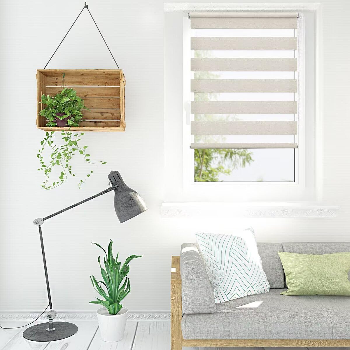 Doppelrollo Klemmfix ohne Bohren 120x170cm(BxH) Holzlook Buche,Rollo mit Lichtdurchlässig und Verdunkelnd/Höhe Stufenlos Verstellbar für Schlafzimmer,Badezimmer,Wohnzimmer Fenster und Tür