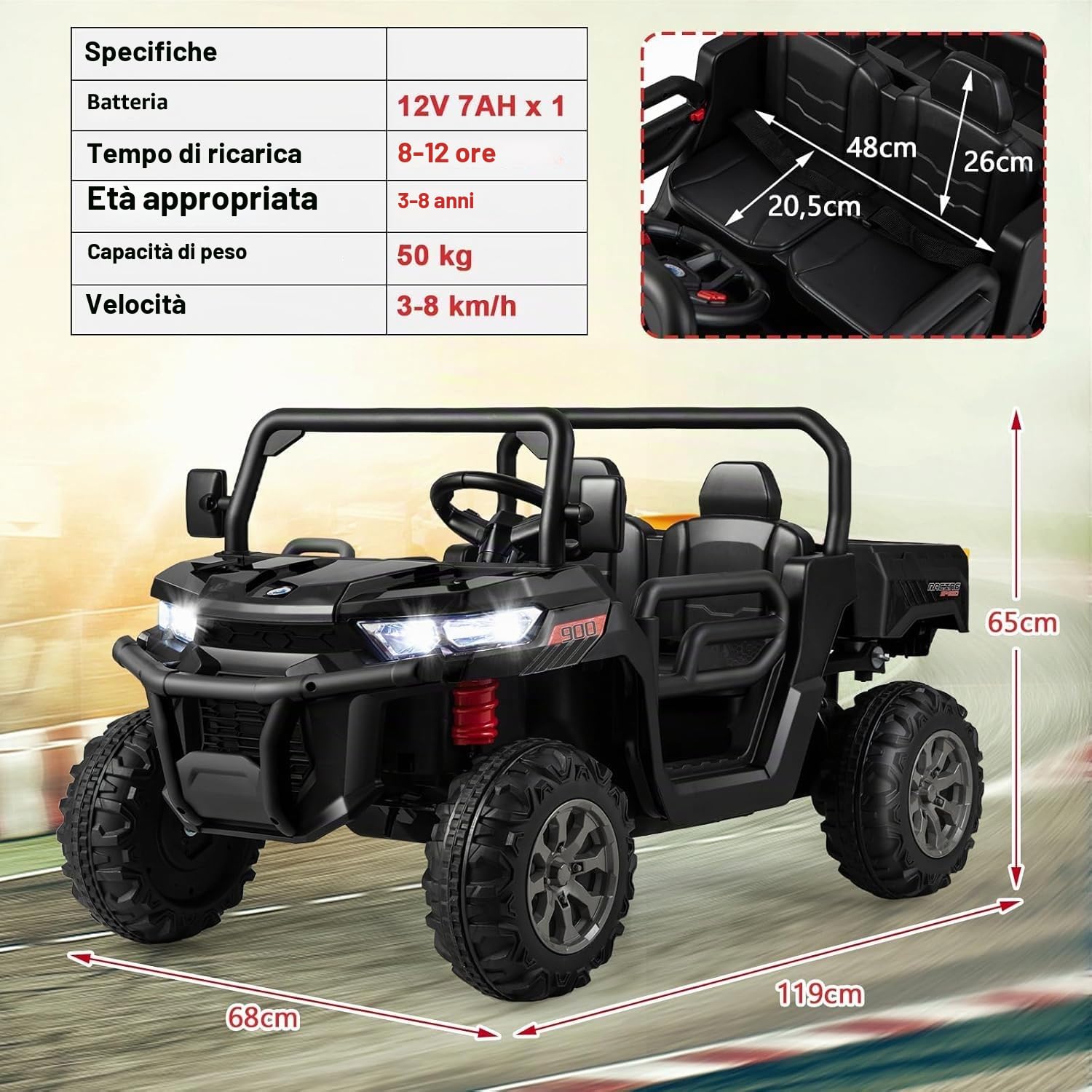 GOPLUS Auto Elettrica Bambini 2 Posti con Telecomando 2,4G, Trattore Elettrico Bambini 12V con Avvio Lento Musica Integrata, Carica 50KG 3-8 Anni (nero)