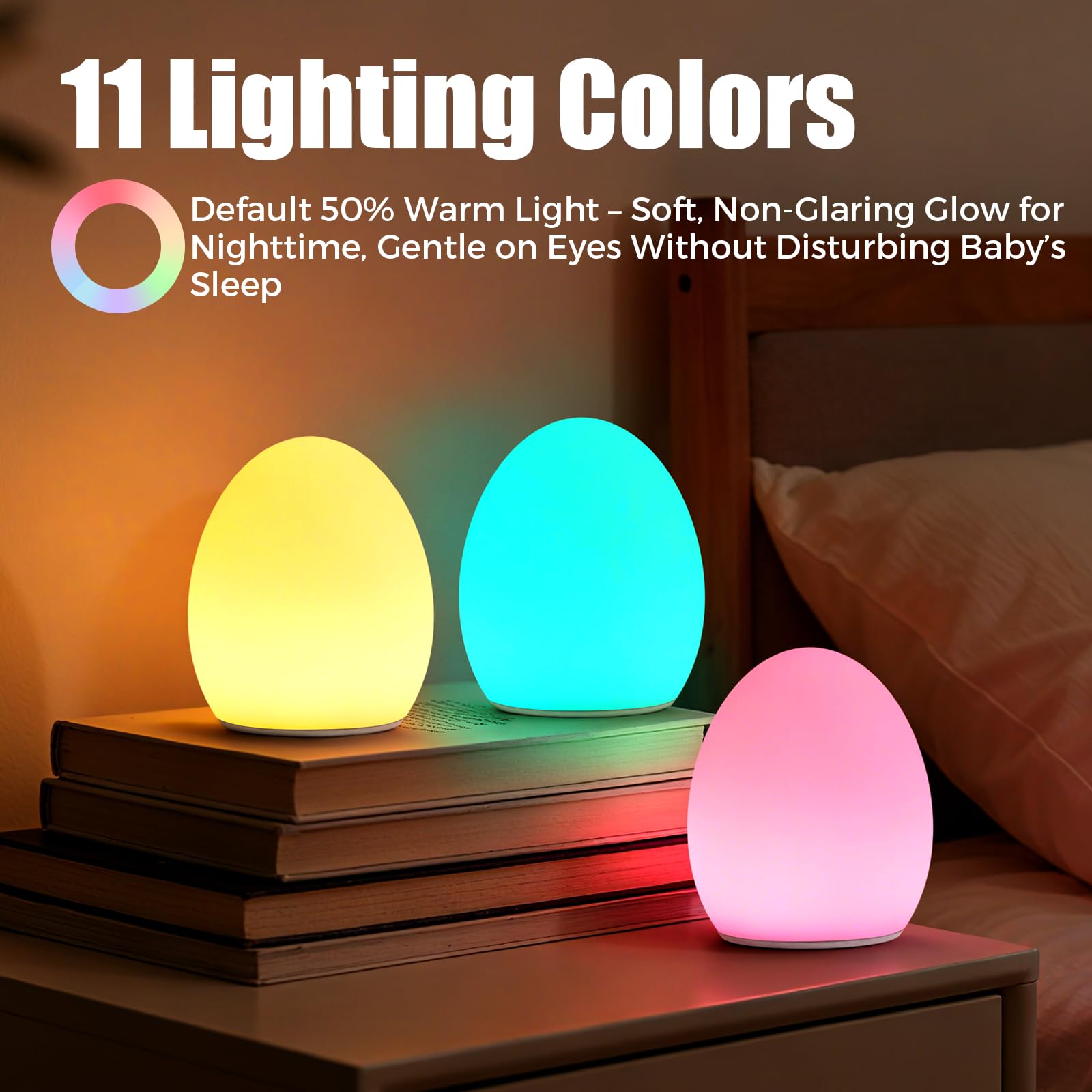 Luce notturna del bambino, luce dell'uovo di tocco con 7 colori, luce notturna dei bambini