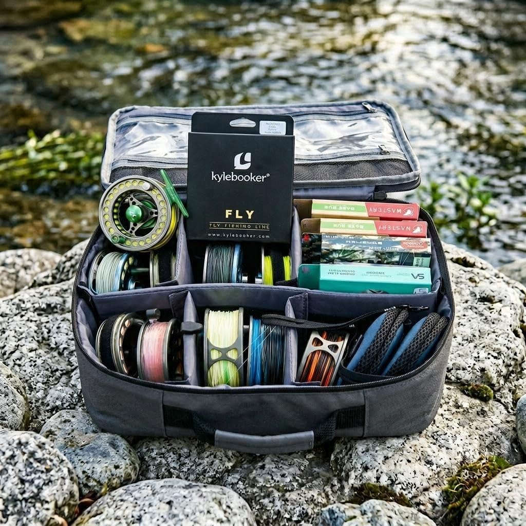 Kylebooker Angelrolle Ausrüstungstasche Tragbare Angelausrüstung Organizer Aufbewahrungstasche Rollenkoffer für Spinning, Köder, Fliegenrollen, grau, Angelrollenetui