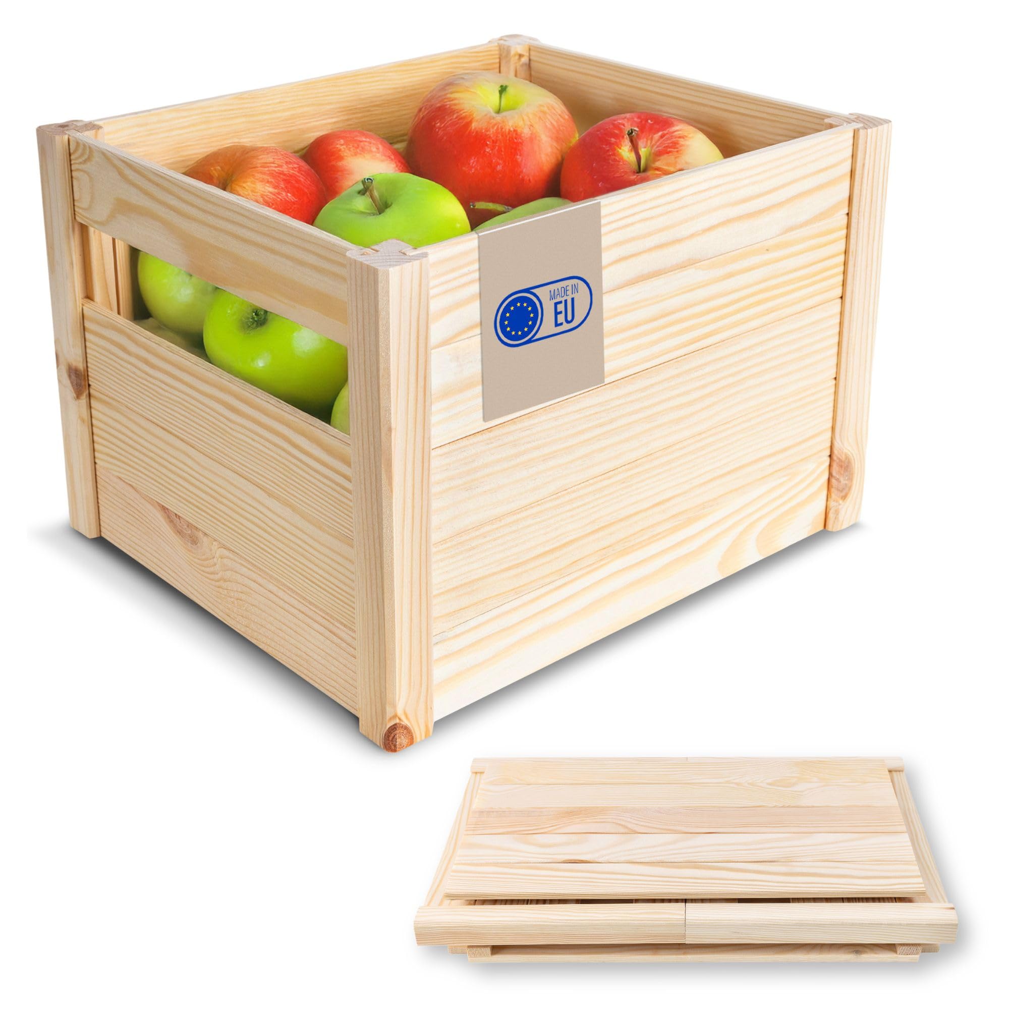 Creative Deco Natural Large Folding Wooden Crate With Handles | 35X30x24cm | Unpainted Beige Keepsake Chest Wooden Storage Box Wooden Crates Gift Box | Vintage Farmhouse Display Basket