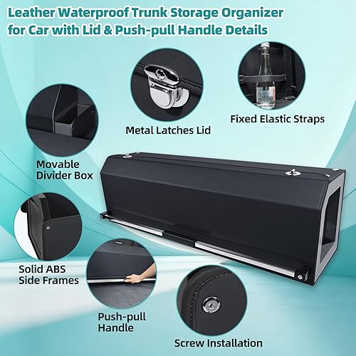 Miniatura 3 de Organizador de maletero de automóvil con luz LED, organizador de maletero, caja de almacenamiento de cuero plegable, organizadores de automóvil