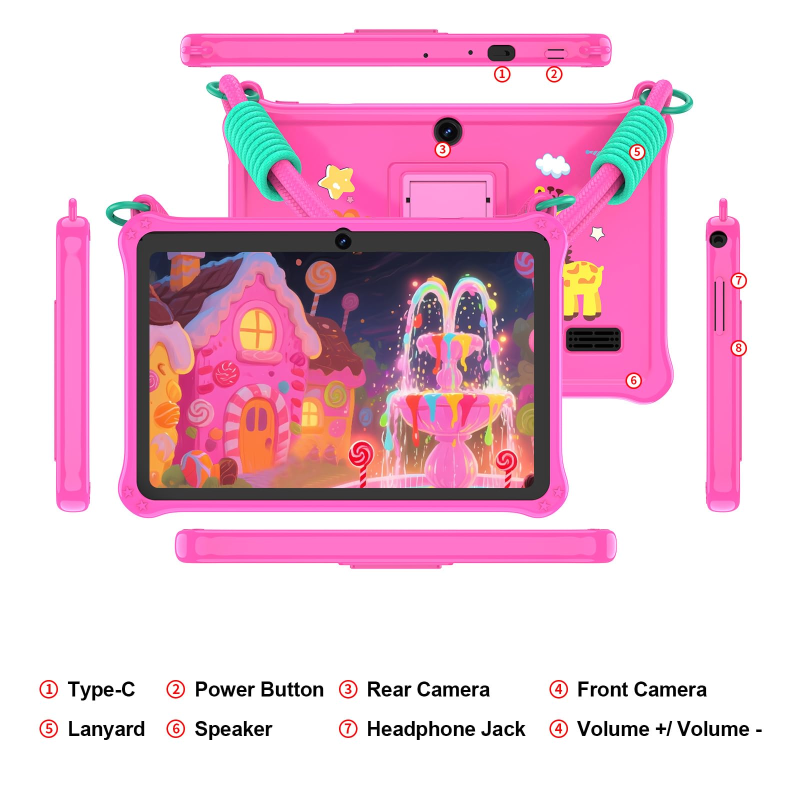 GOZZGEAR Android 13 Kids Tablets 7 inch for Toddler, Parental Control, Free Kids APP, 32GB, Expandable 512GB, 3500Mah, WiFi Dual Camera with Eye Protection, Pink — view 8