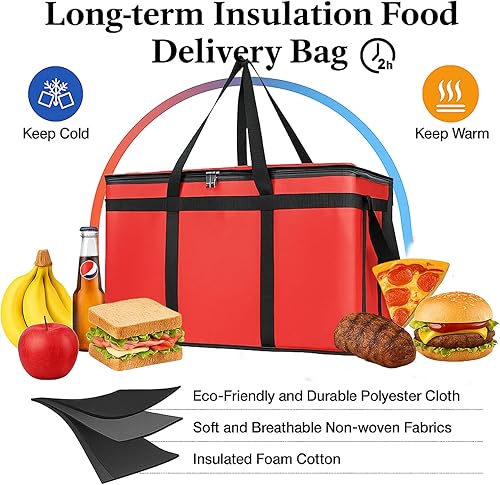 Miniatura 2 de Bodaon Paquete de 2 bolsas grandes aisladas para entrega de alimentos, XXXL para compras de comestiblescateringpizza, bolsa de entrega de viaje