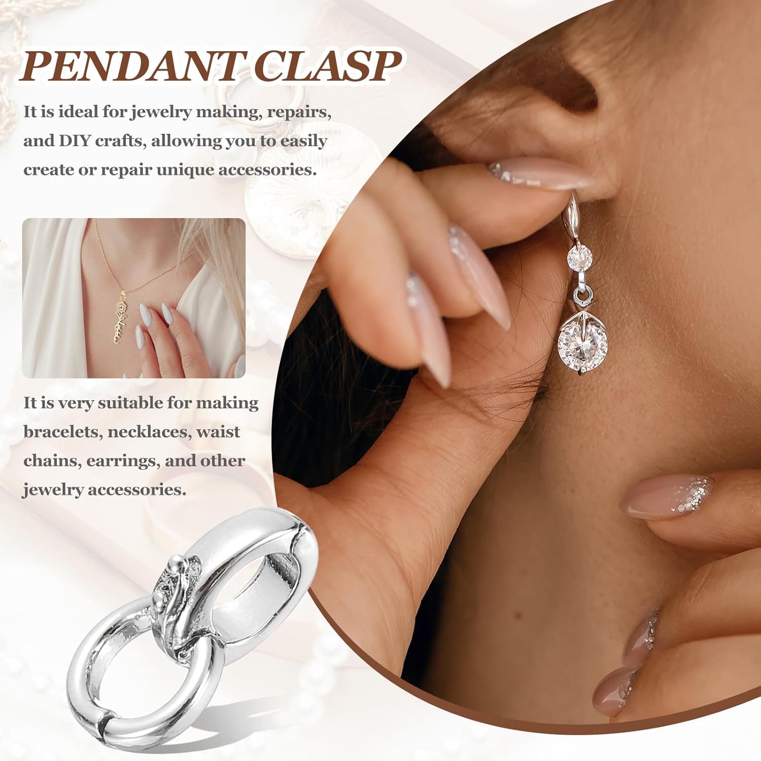 PATIKIL Bails for Jewelry Making, 12.5mm Pendant Bail Connector Double Bail Clasps for Bracelet Necklace Pendants Dangle Charm DIY Craft, White Gold - Image 4