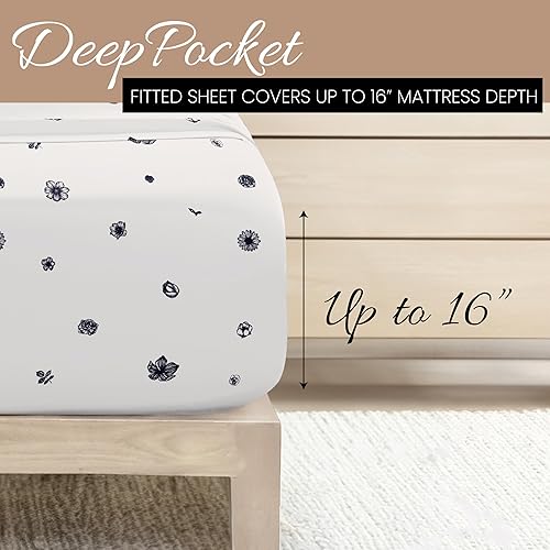 Miniatura 5 de Linen Market Becky Cameron - Juego de sábanas de 4 piezas con patrón de flores índigo, ultra suaves, tamaño California King, (BC-4PC-IND-CK-NAVY)