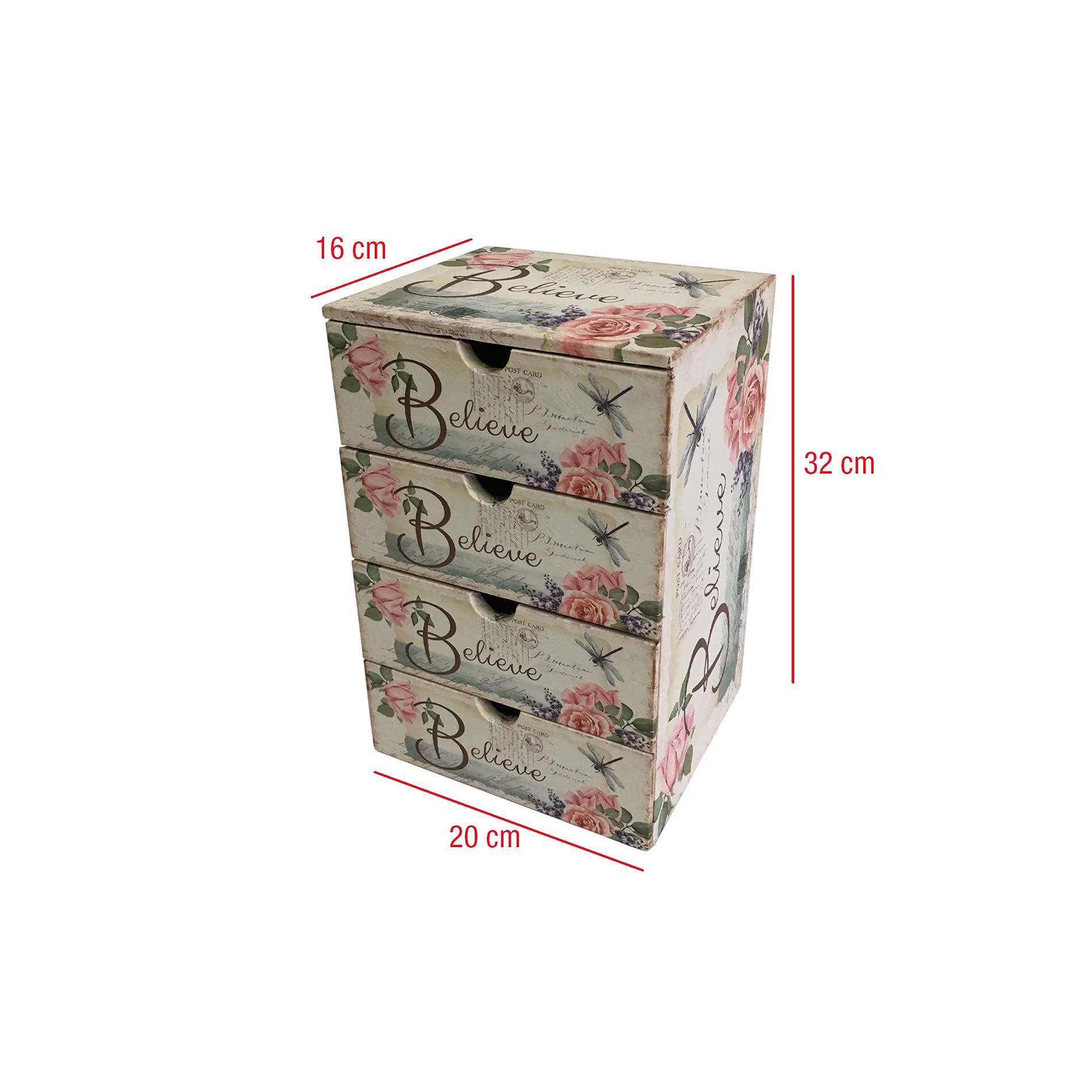 Rebecca Mobili Cassettiera Da Tavolo, Organizer Porta Gioielli, Mdf Canvas, 4 Cassetti Bianco Shabby Rosa, Organizzazione Trucchi Bijoux - Misure: 32 x 16 x 20 cm (HxLxP) - Art. RE6626