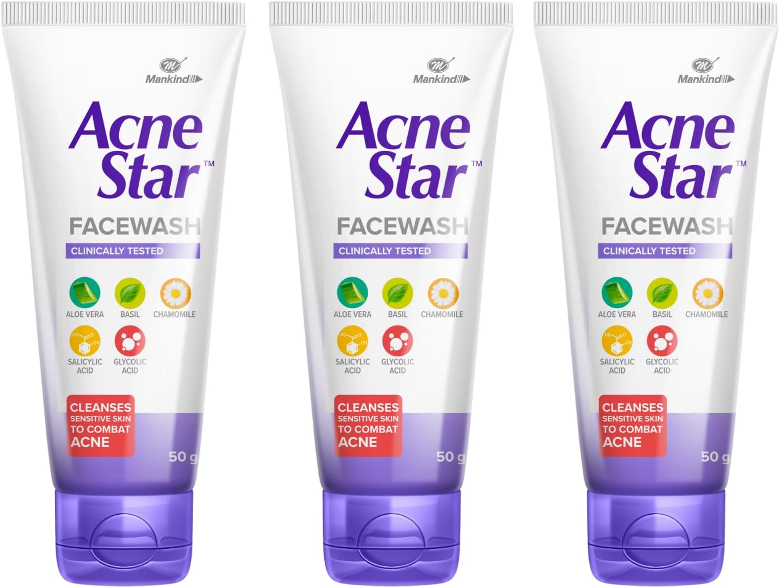 Mankind Acnestar Unisex Face Wash - (50 Gr, 3 Pc)