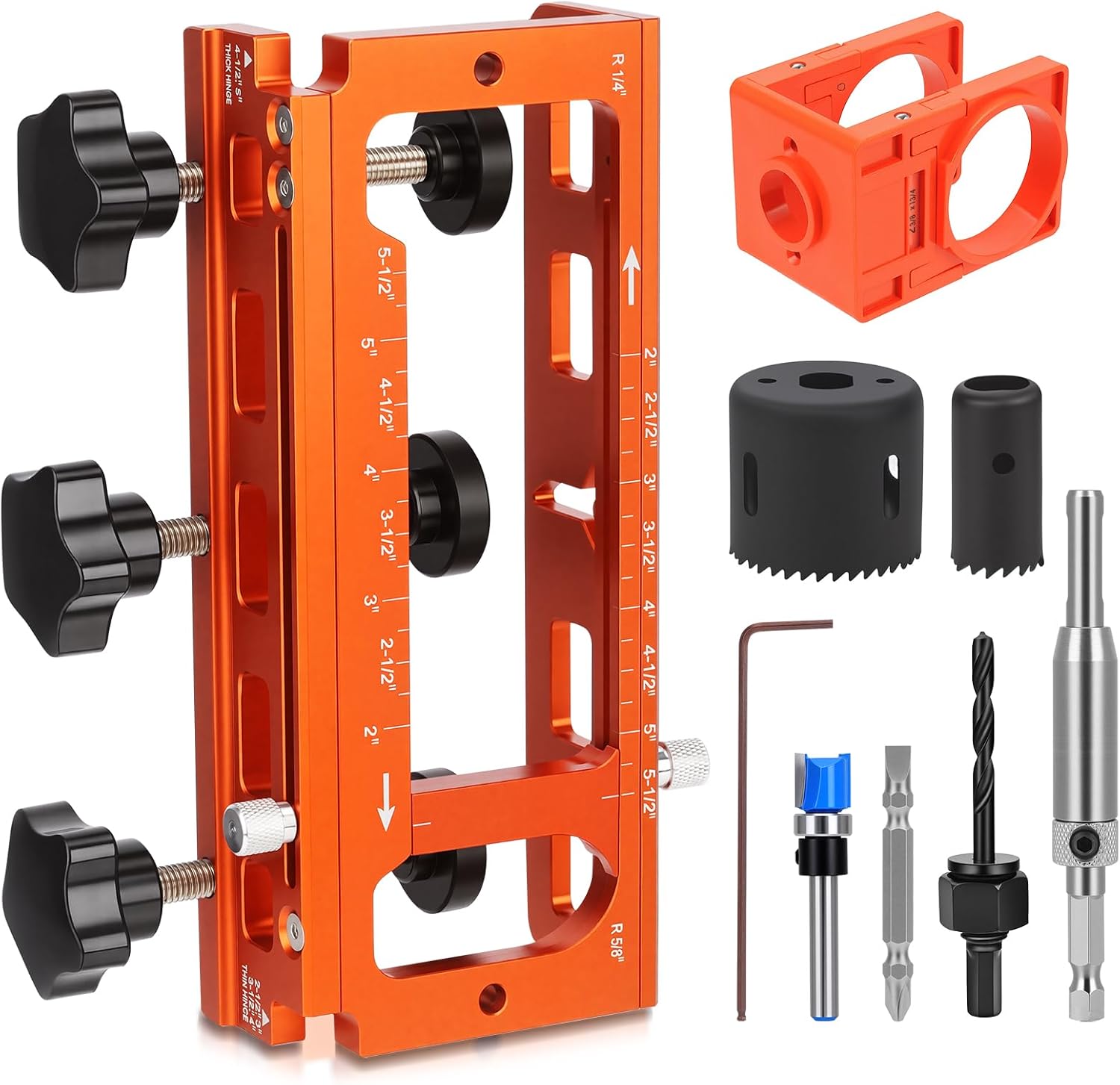 Door Hinge Jig，Adjustable Door Hinge Template Kit for Router,Door Hinges Mortise Jig Fits 2.5" to 5" Length and Thicknesses, 1/4", 5/8" Radius & Square Corner Types (with Door Lock Kit)