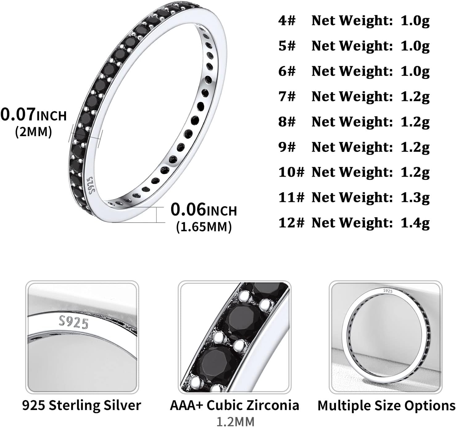 ChicSilver Personalized 2MM 925 Sterling Silver CZ Cubic Zirconia Stackable Ring Eternity Wedding Engagement Band for Women Size 4-12, Silver/Rose Gold Plated - Image 4