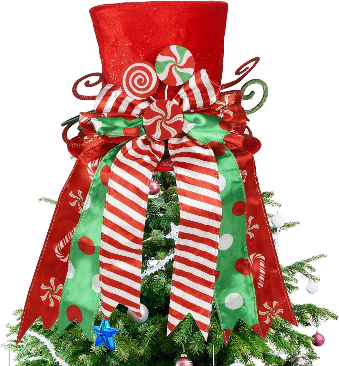 Sponsored Ad – Christmas Tree Topper, 30CM Large Red Xmas Tree Top Hat with Striped Bow Ribbon and Lollipop for Home Christmas Holiday Winter Decor Desktop Ornaments