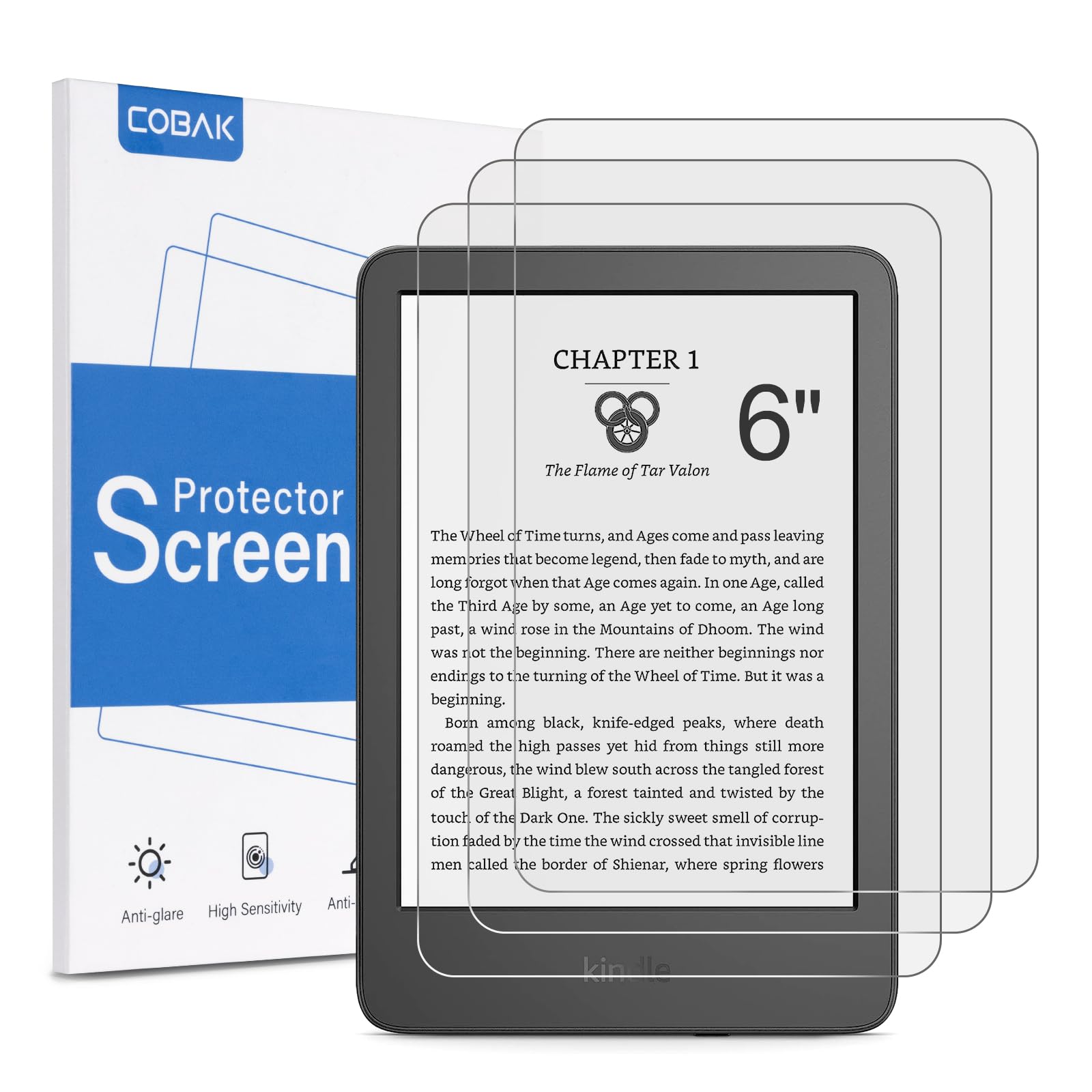 CoBak 3 sztuki, nieoślepiająca, matowa ochrona ekranu do 6-calowego Kindle 11. generacji 2024 i 2022, Kobo Nia, PocketBook – folia PET o wysokiej przejrzystości, nietemperowana