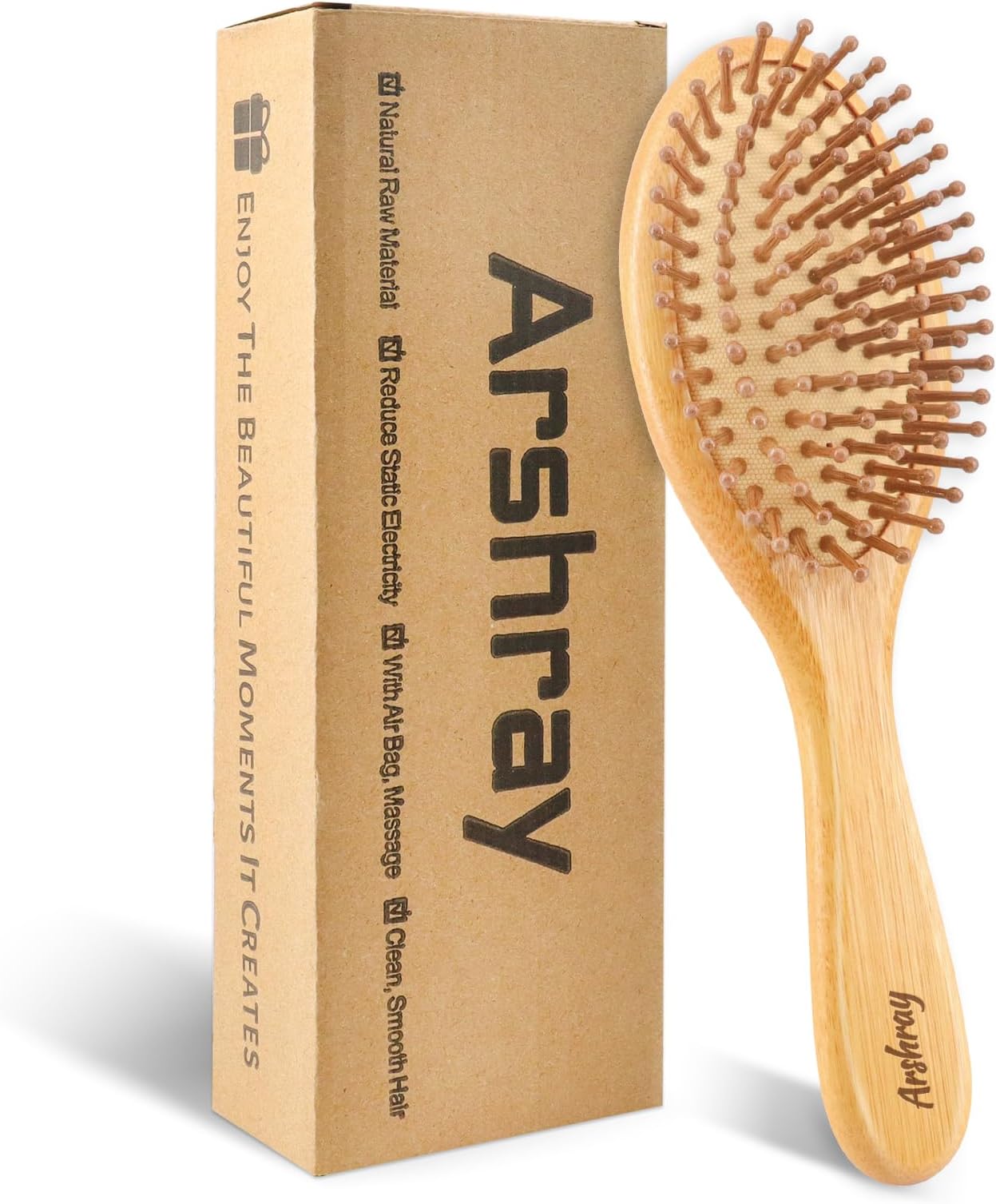 Bamboo hairbrush for combing and massaging the scalp, natural bamboo teeth, suitable for women, men, coarse, fine, wavy