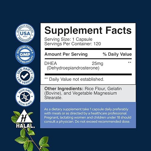 Miniatura 2 de Pure DHEA 25mg para mujeres y hombres  Suplemento de DHEA de alta absorción de cápsulas extra pequeñas para mujeres y hombres para la energía del