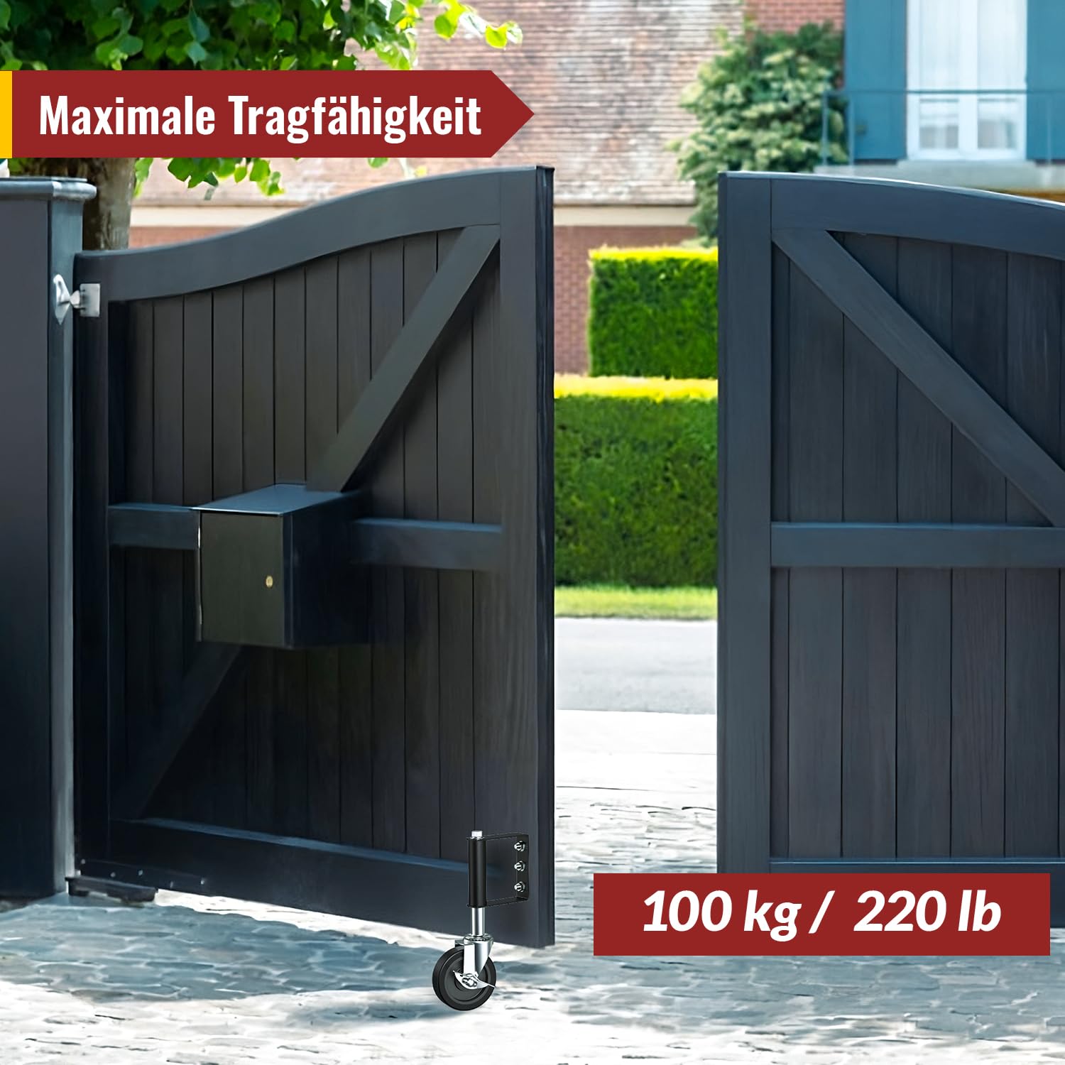 HOLKIE Torrolle 100mm mit Federbelastung, Rad mit Robuster Federung, Perfekt für Holztore, Zäune und Gartentor, Schwerlast-Torräder, Drehbare Torrolle, Belastbarkeit 100 Kg Schwarz