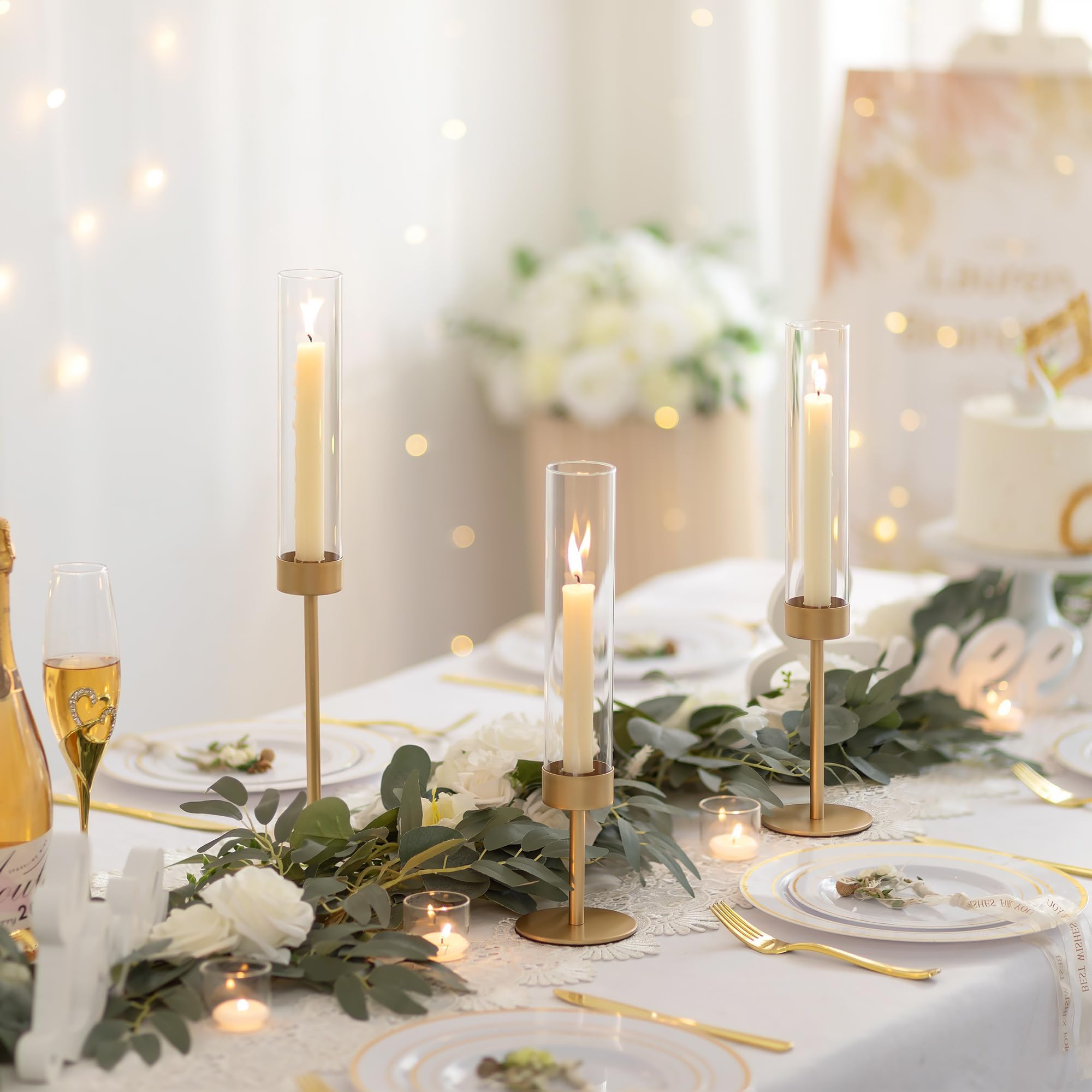 Romadedi Juego de 18 portavelas con cilindro de cristal para bodas