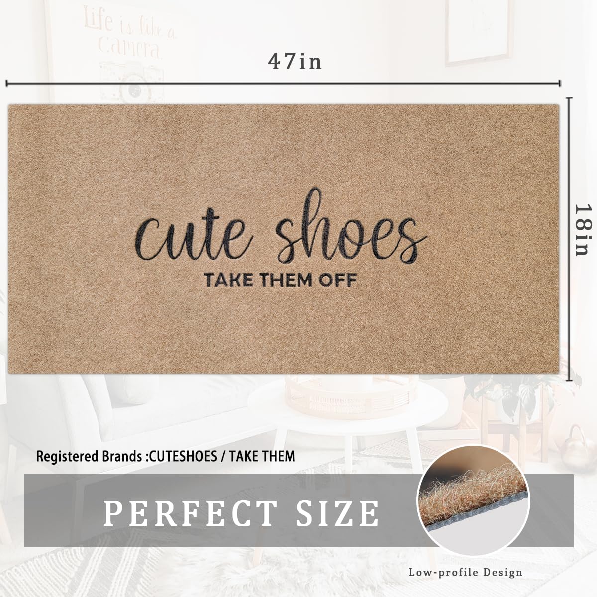 Indoor Door Floor Mat Welcome Doormat Cute Shoes Take Them Off Outdoor 18'x47 Brown Rugs Rectangular Rubber Non Slip Easy to Clean Washable Mats for Entryway Living Room Balcony Garden Hallway