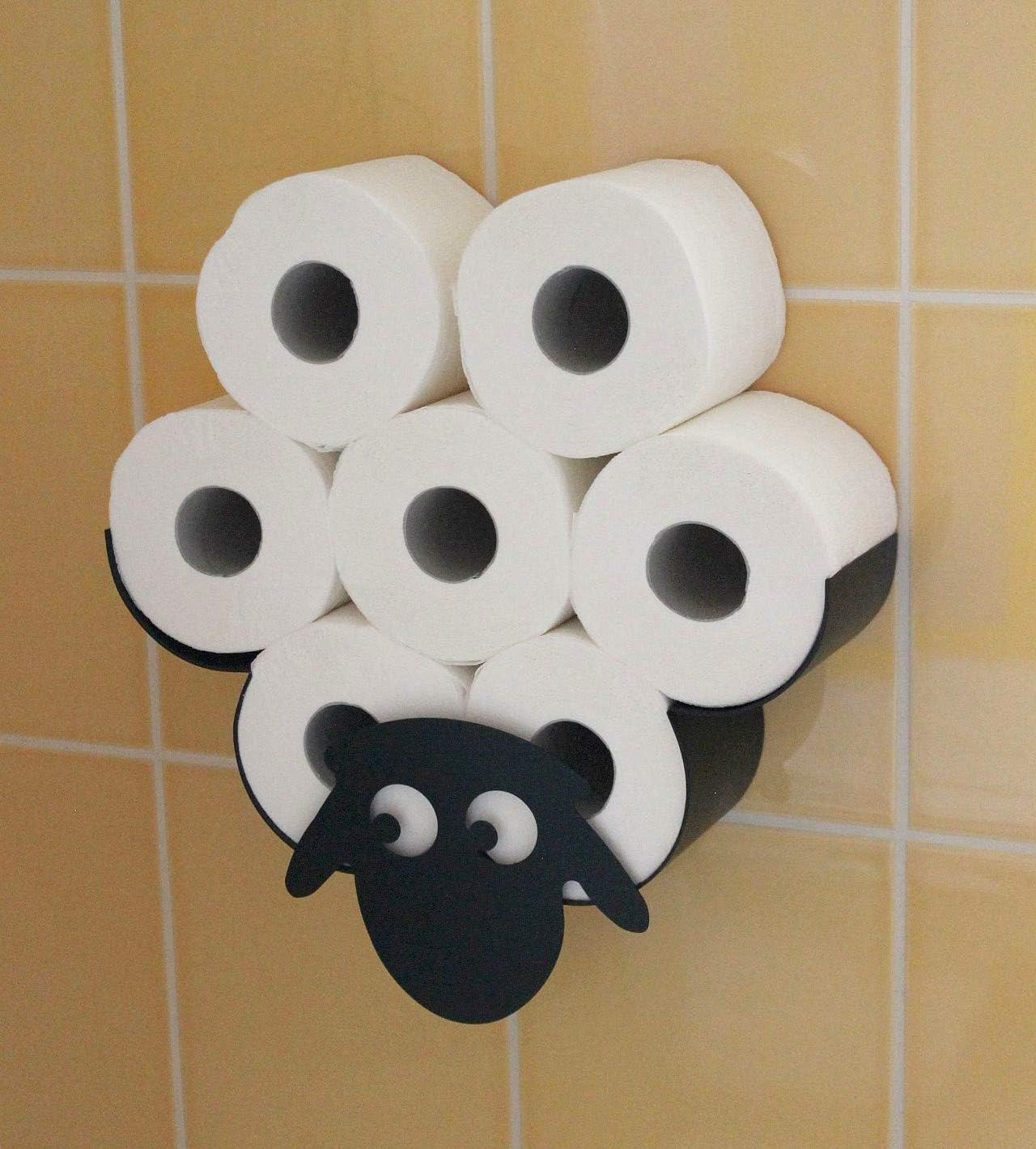 DanDiBo Wall-Mounted Sheep Toilet Paper Holder, Black Metal Toilet Roll Holder, WC Spare Role Holder