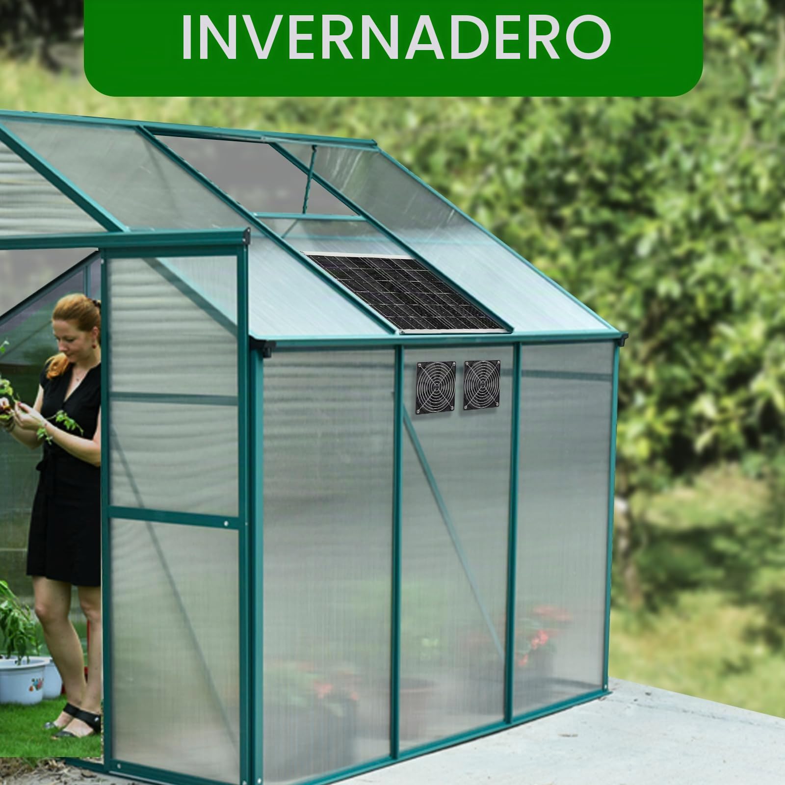 Ventilador solar, ventilador de panel solar de 15 W con dos ventiladores impermeables IP67 para gallineros pequeños, invernaderos, cobertizos, casas de mascotas, entrada o escape de aire