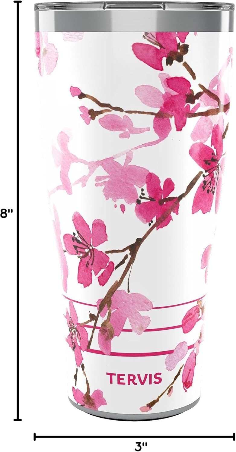 Tervis Traveler Sakura Japanese Cherry Blossom Triple Insulated Tumbler Travel Cup Keeps Drinks Cold & Hot, 30oz, Stainless Steel - Image 9