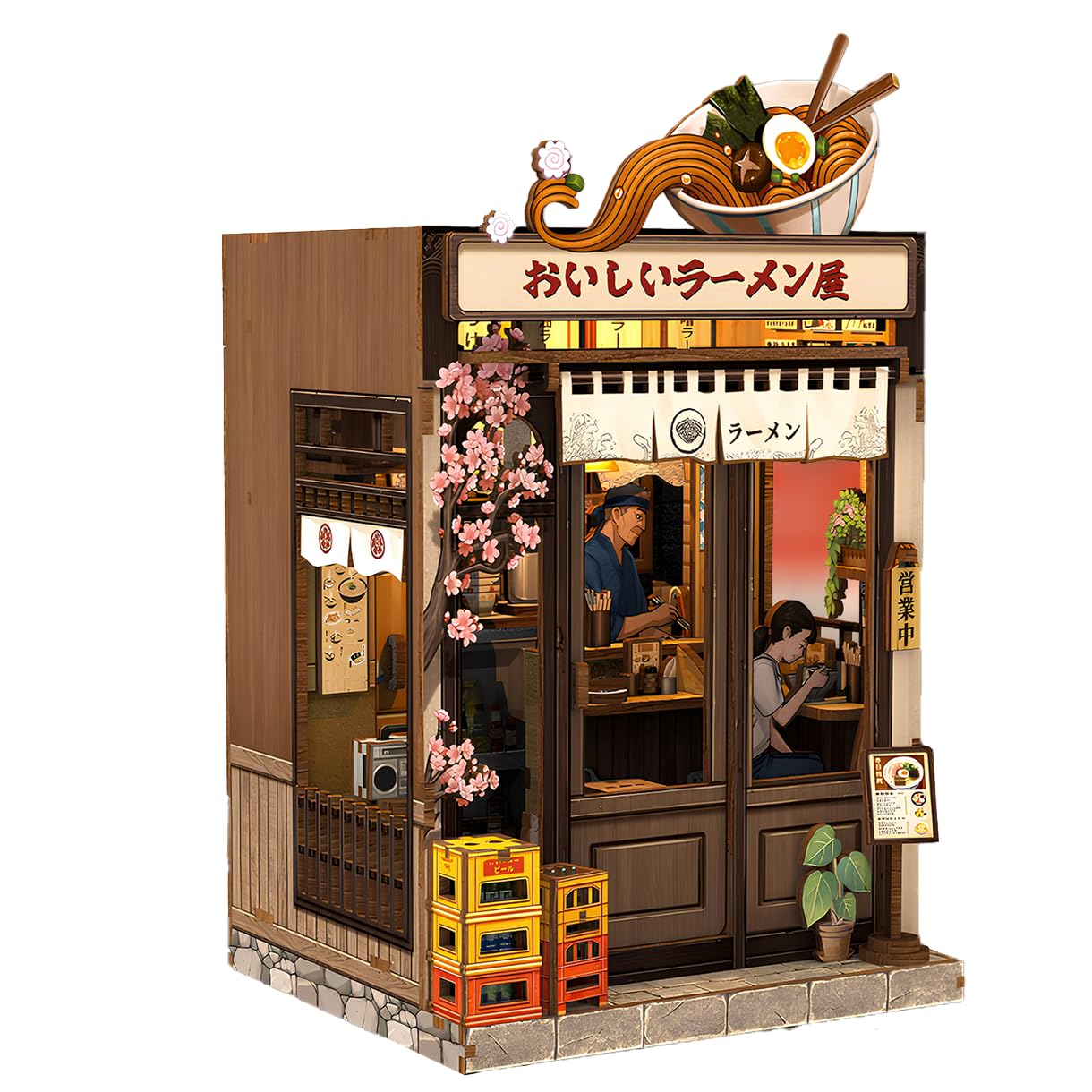 Book Nook DIY Oishii Kyoto – Kit Miniature Japonais avec LED – Ramen Shop à Construire – Décoration Bibliothèque Premium – Idée Cadeau Originale