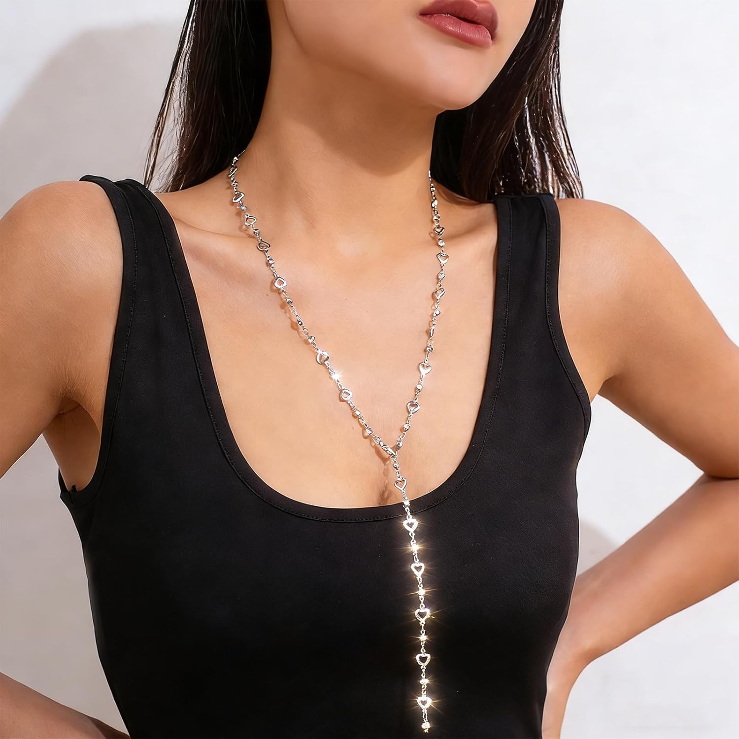 Colorful Necklace For Women, Long Y Shape Rhinestone Jewelry Multicolor Beaded Choker Drop Rainbow Necklaces For Women - Image 3