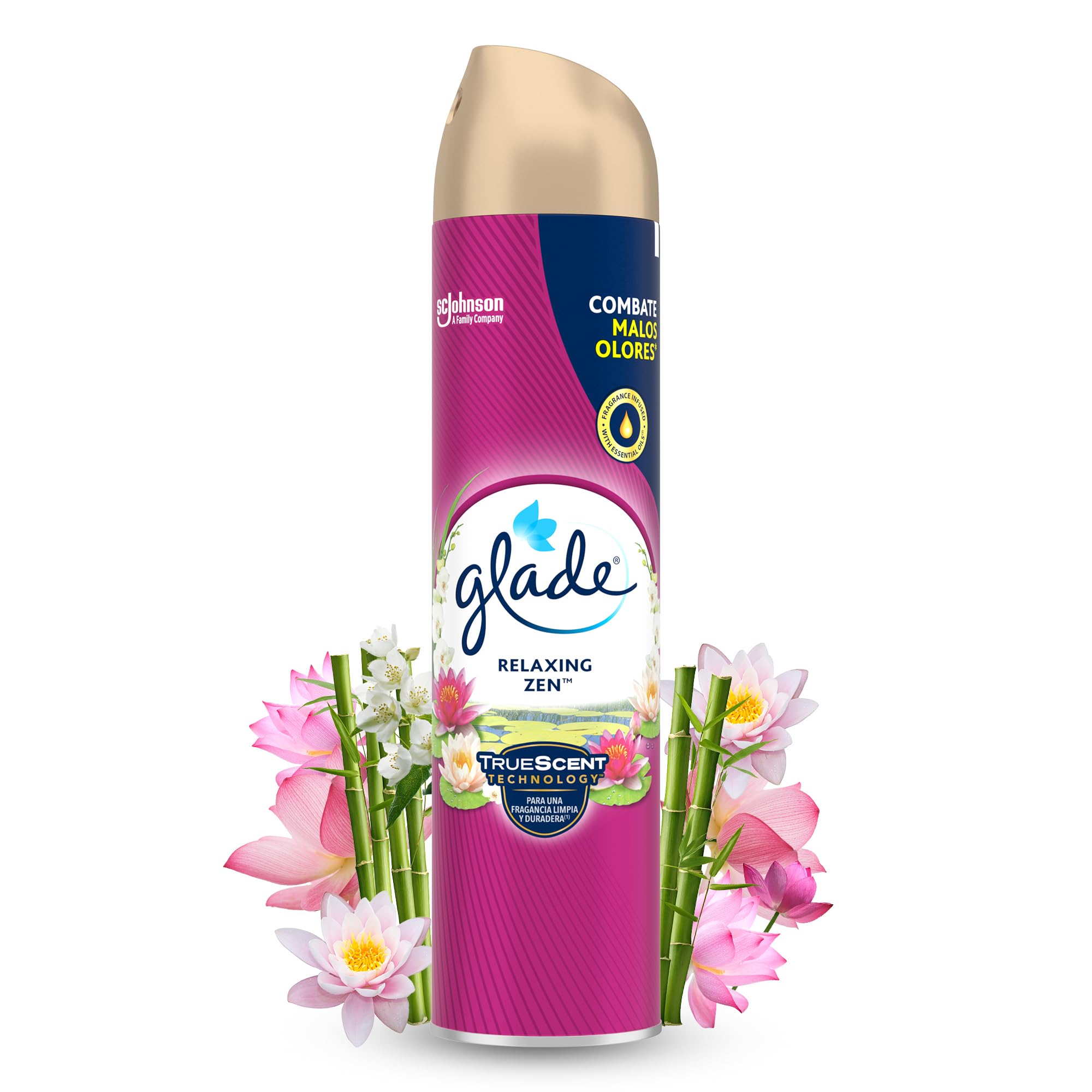 Glade - Ambientador Aerosol, eliminación de malos olores, hasta 7 horas de fragancia Relax Zen, con aceites esenciales, 1 unidad - 300ml (El embalaje puede variar)