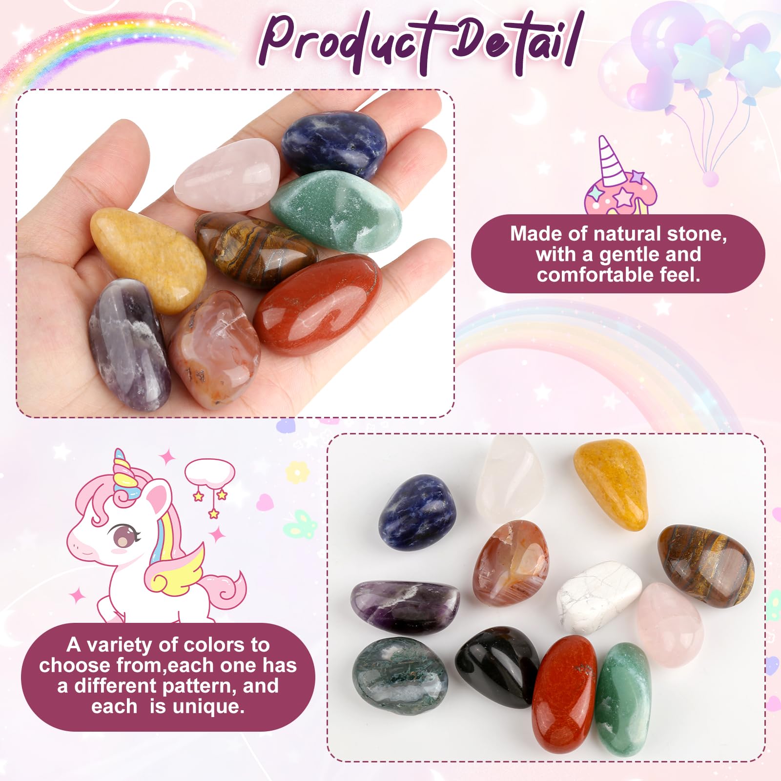 Calendrier Enfant Otuuz 12 Pièces Pierres Porte-Bonheur Pour Enfants Avec Sac En Jute Étiquette Cadeau Pierres Magiques Pierres Porte-Bonheur Colorées Petit Cadeau Pierre Precieuse