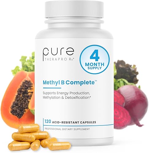 Pure TheraPro Rx Methyl B Complete - Complejo B metilado óptimo con 5-MTHF cuatrefolico folato metilcobalamina B12 B2 B6 y TMG complejo B activo