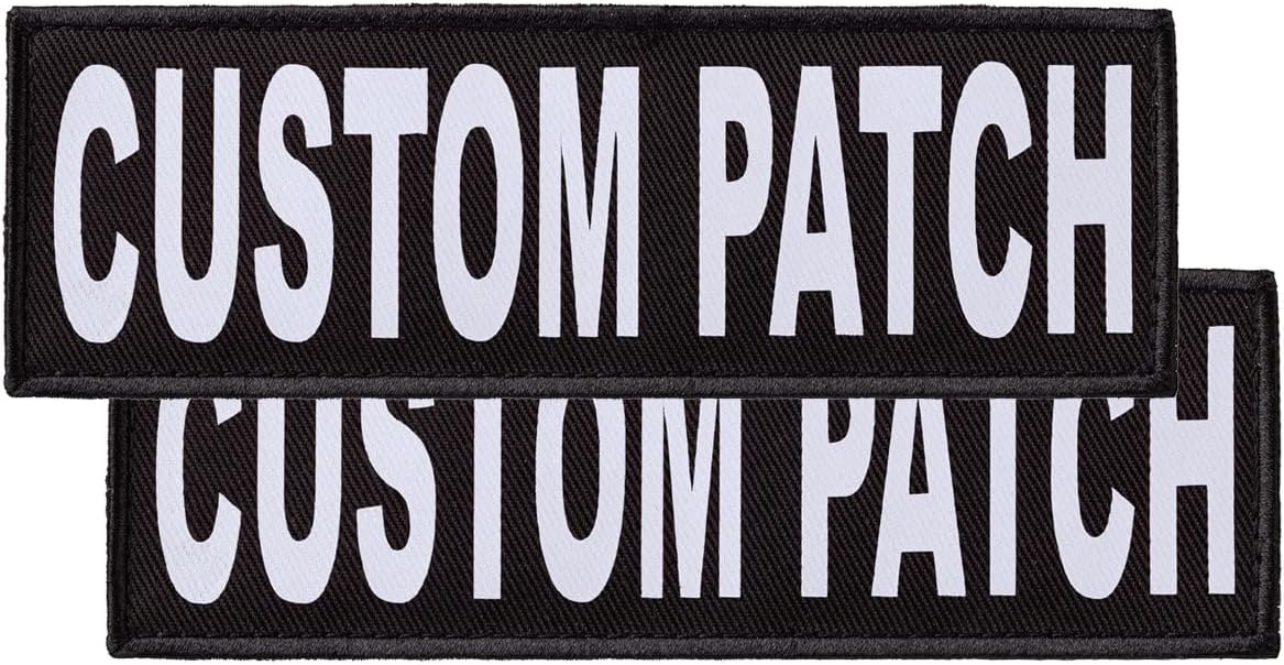 Dogline Custom Bright White Text Patch for Vest Harness Or Collar Customizable Text Personalized Patches with Hook Backing Name Service Dog in Training Emotional Support (2 Patches) - 1" x 2.75"
