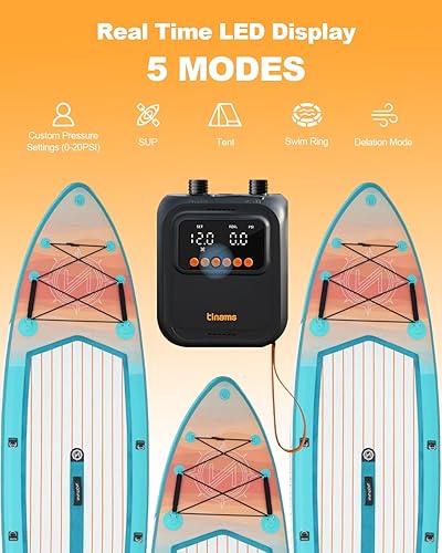 Miniatura 2 de Bomba SUP eléctrica de alta presión de 20 PSI, bomba de aire de apagado automático de 12 V, ultraligera para tablas de remo, kayaks e inflables (12