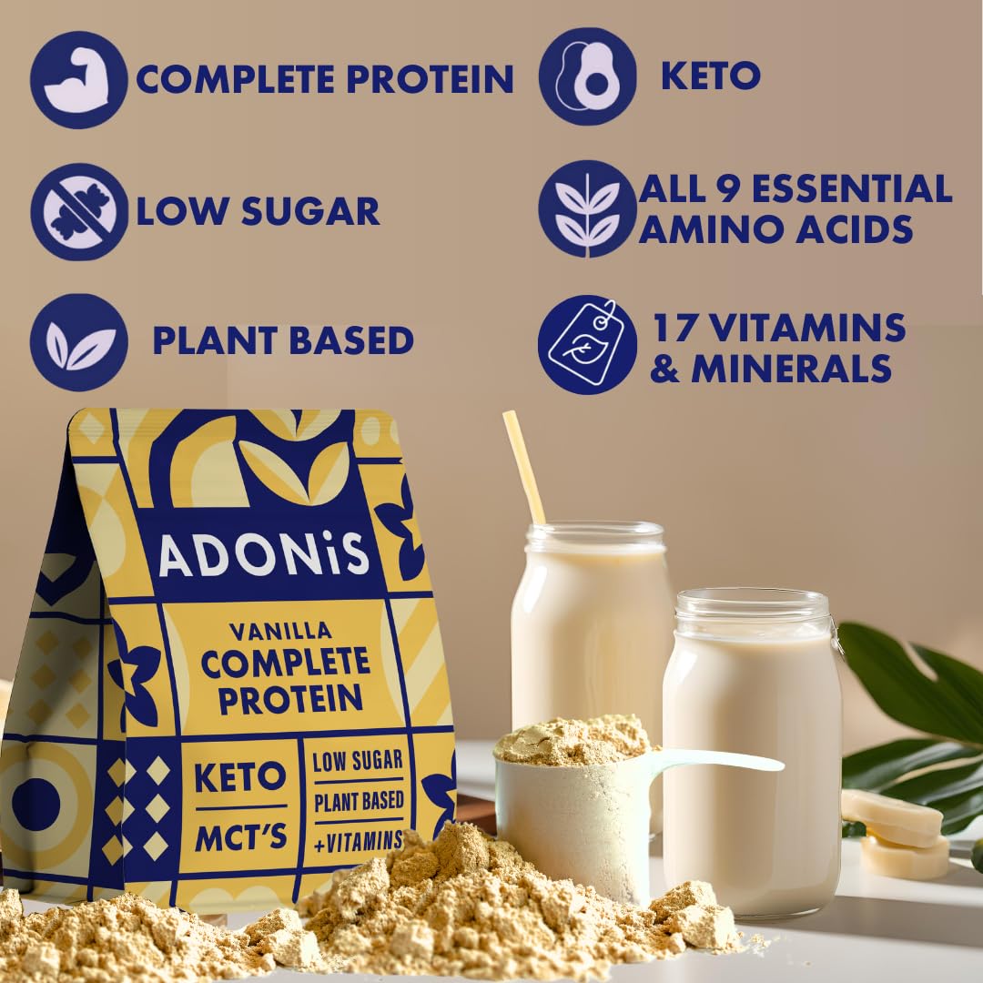 ADONiS Vaniglia Protein Keto Shake - Gusto Cremoso alla Vaniglia – Basso Contenuto di Carboidrati, Polvere Proteica di Alta Qualità per la Costruzione Muscolare e la Rigenerazione – Perfetto per la