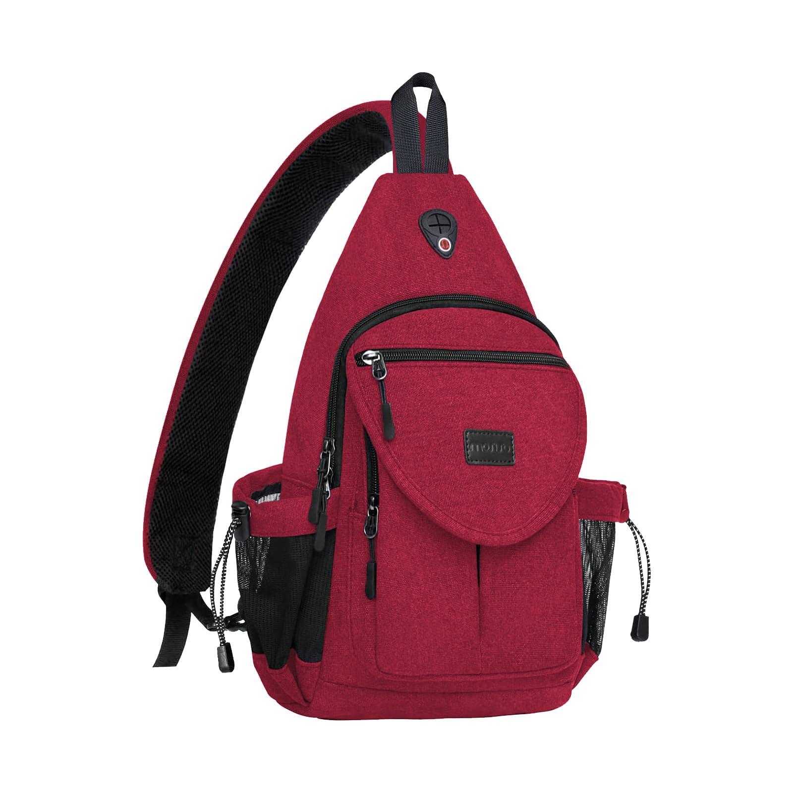 MOSISO Sling Backpack,Canvas Crossbody Hiking Daypack Bag with Anti-theft Pocket, Red