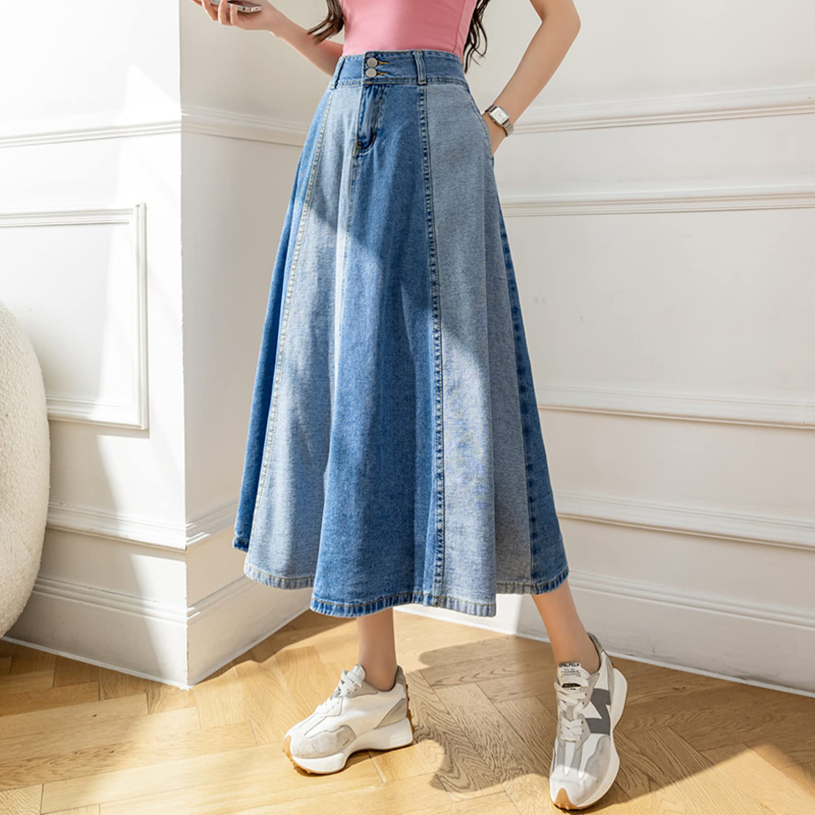 Amazon.com: Vintage Patchwork Women Denim Long Skirts Summer Waist 