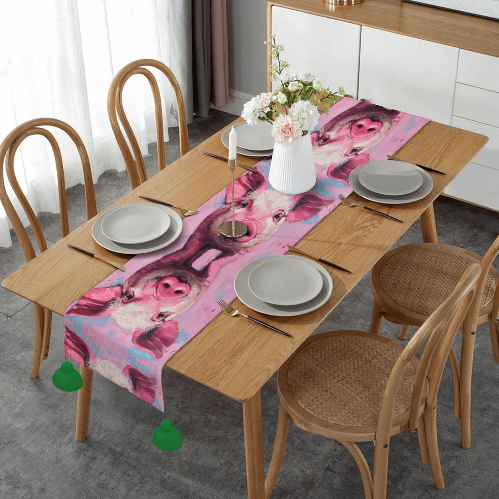 Chemin de table imprimé cochons rouges nappe longue table basse salle à manger rustique