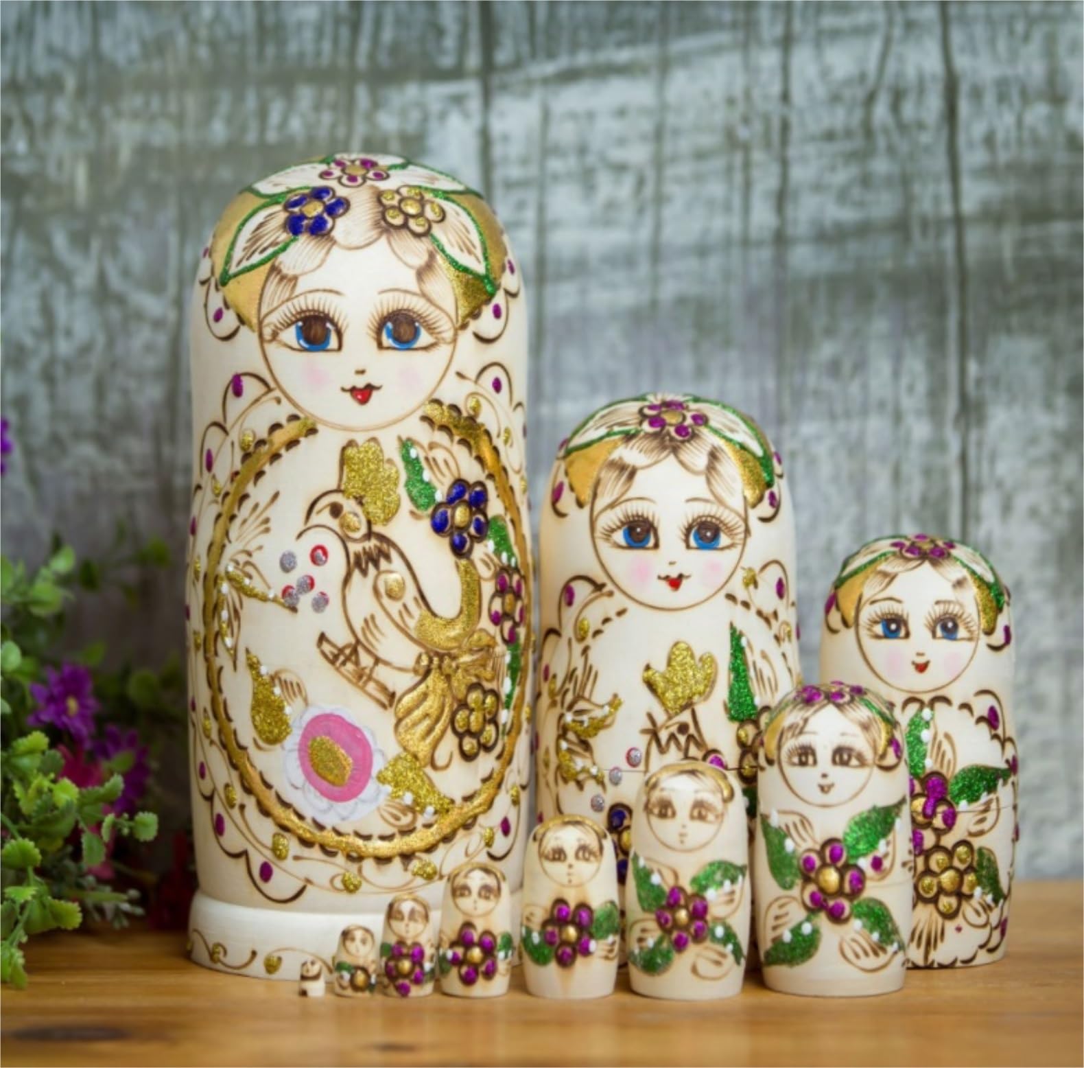 マトリョーシカ 10体セット 花柄 花柄マトリョーシカ 10個セット 木製