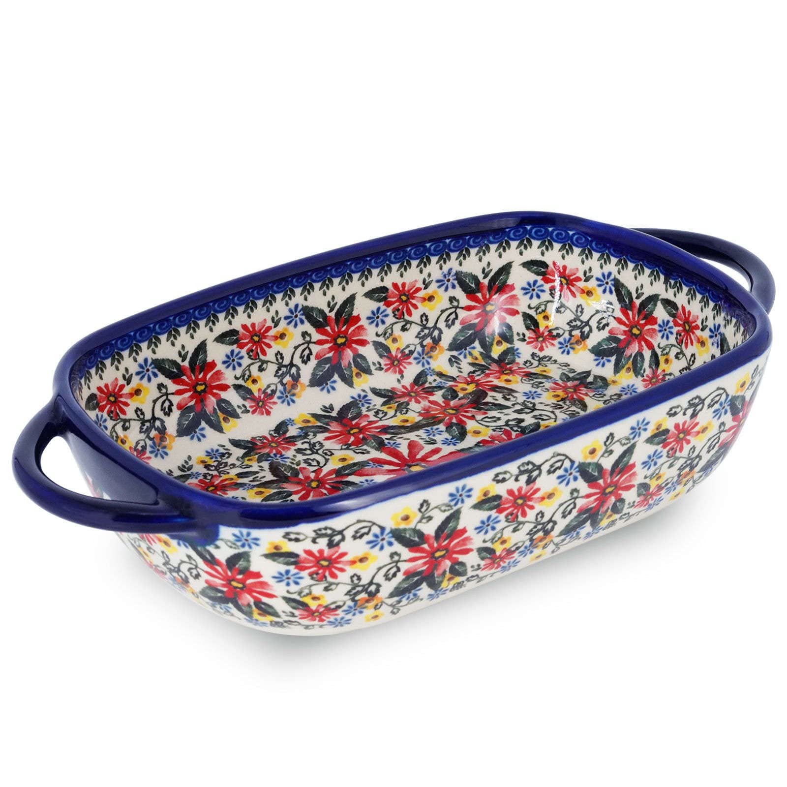 Ceramiczne naczynie do pieczenia do piekarnika, małe naczynie do zapiekania z uchwytami, piekarnik ceramiczny do pieczenia - chryzantema-prostokąt 700 ml