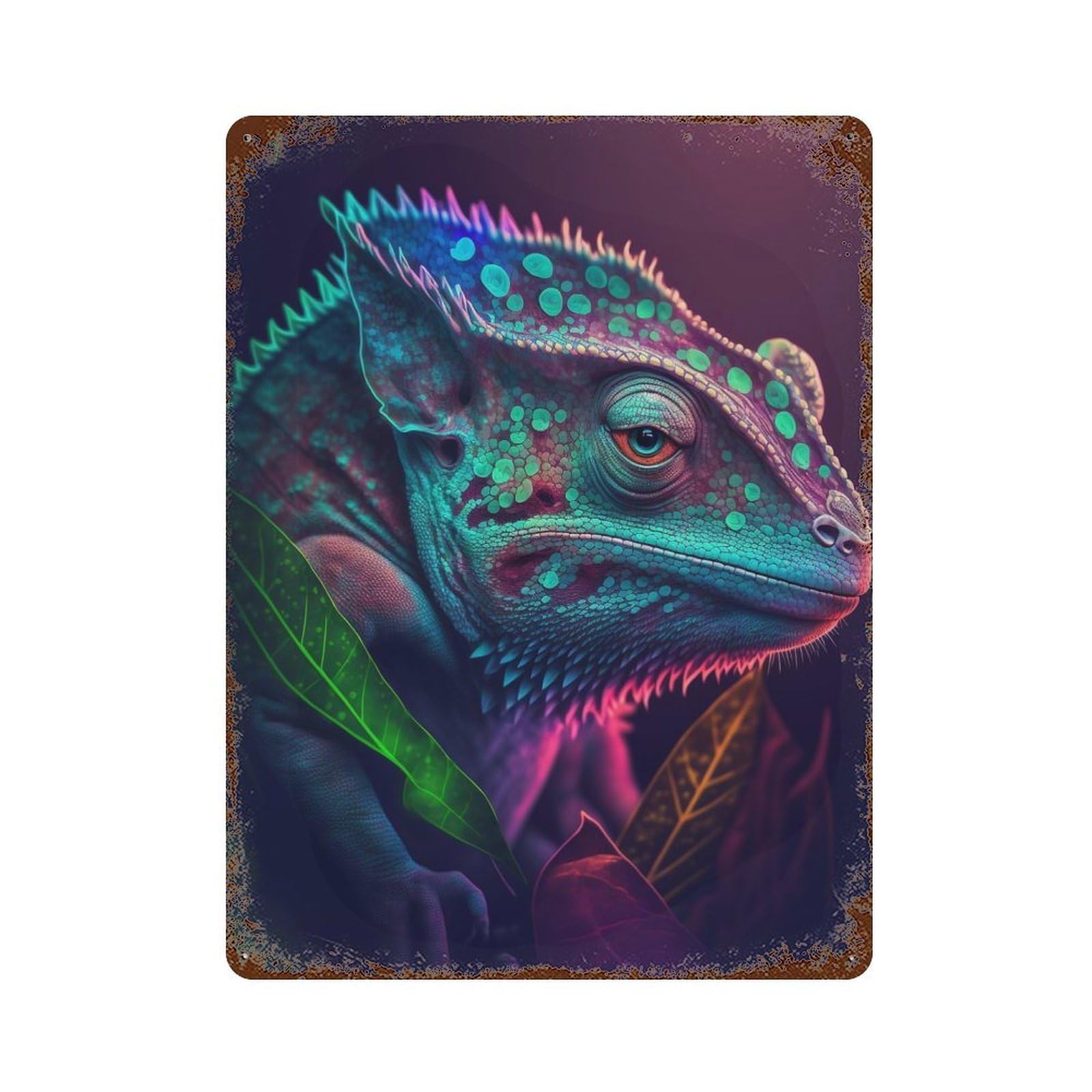 Neon Chameleon Distressed Metal Wall Sign 15.7"x11.8", Rustic Home Decor for Farmhouse, Kitchen And Entryway Decor
