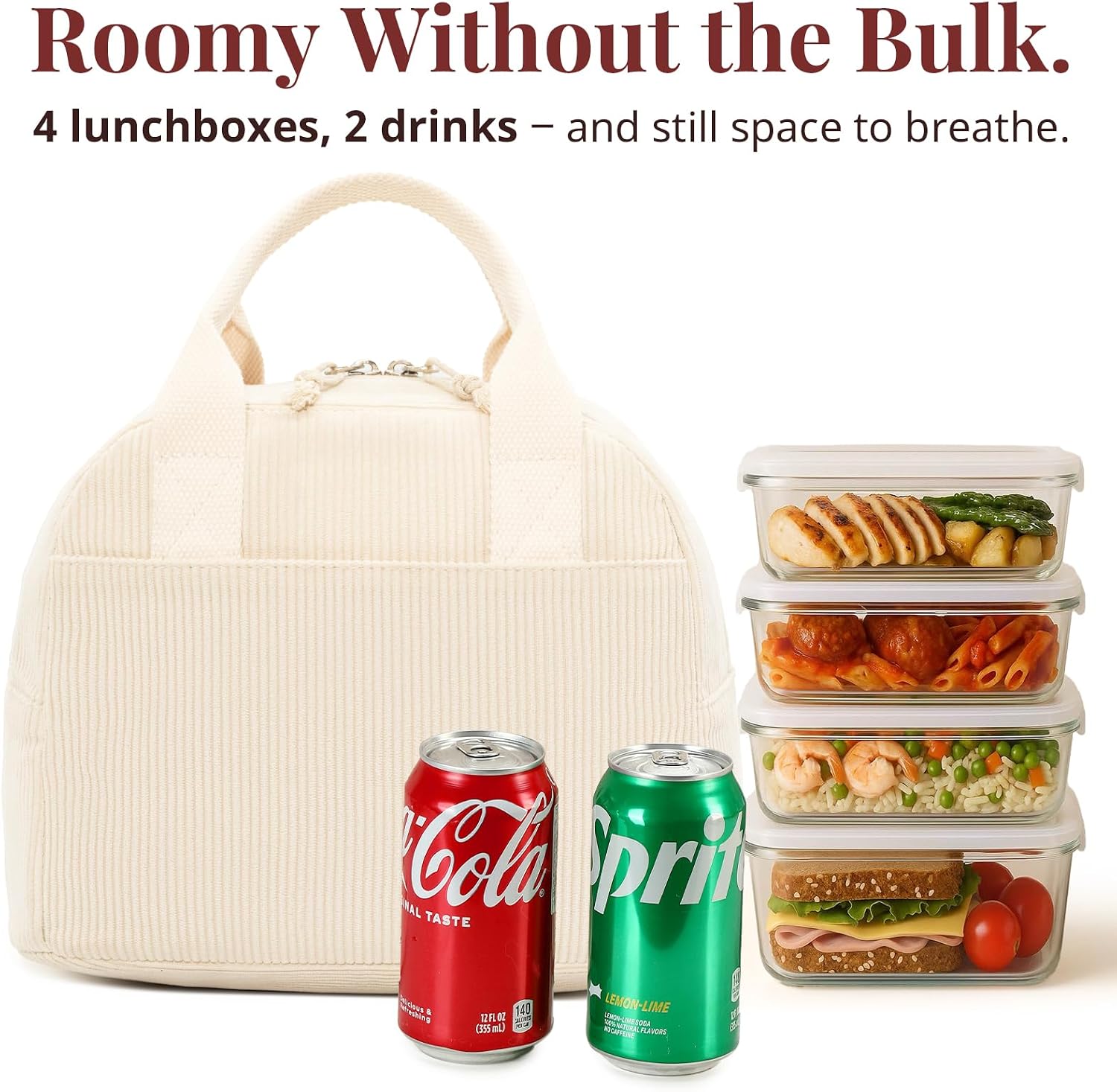 LOVELYWIND Lunch Box for Women,Cream Insulated Lunch Bag,Cute Lunch Tote 9L image 3