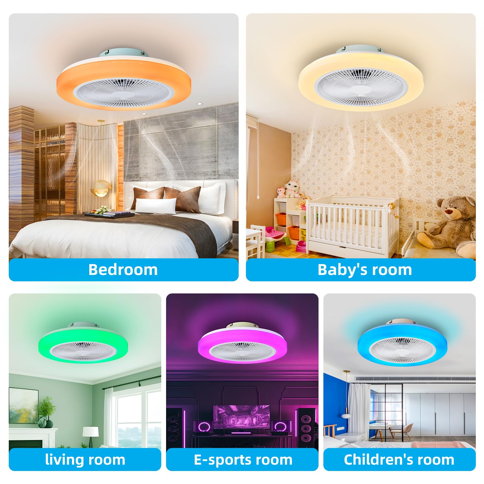 AHXIAOZN RGB Ventilatore da Soffitto, 50CM LED Lampadario con Ventilatore Soffitto Dimmerabile, 6 Velocità 3 Temperature, Silenzioso Ventilatore da Soffitto con Luce e Telecomando&APP(Bianco)