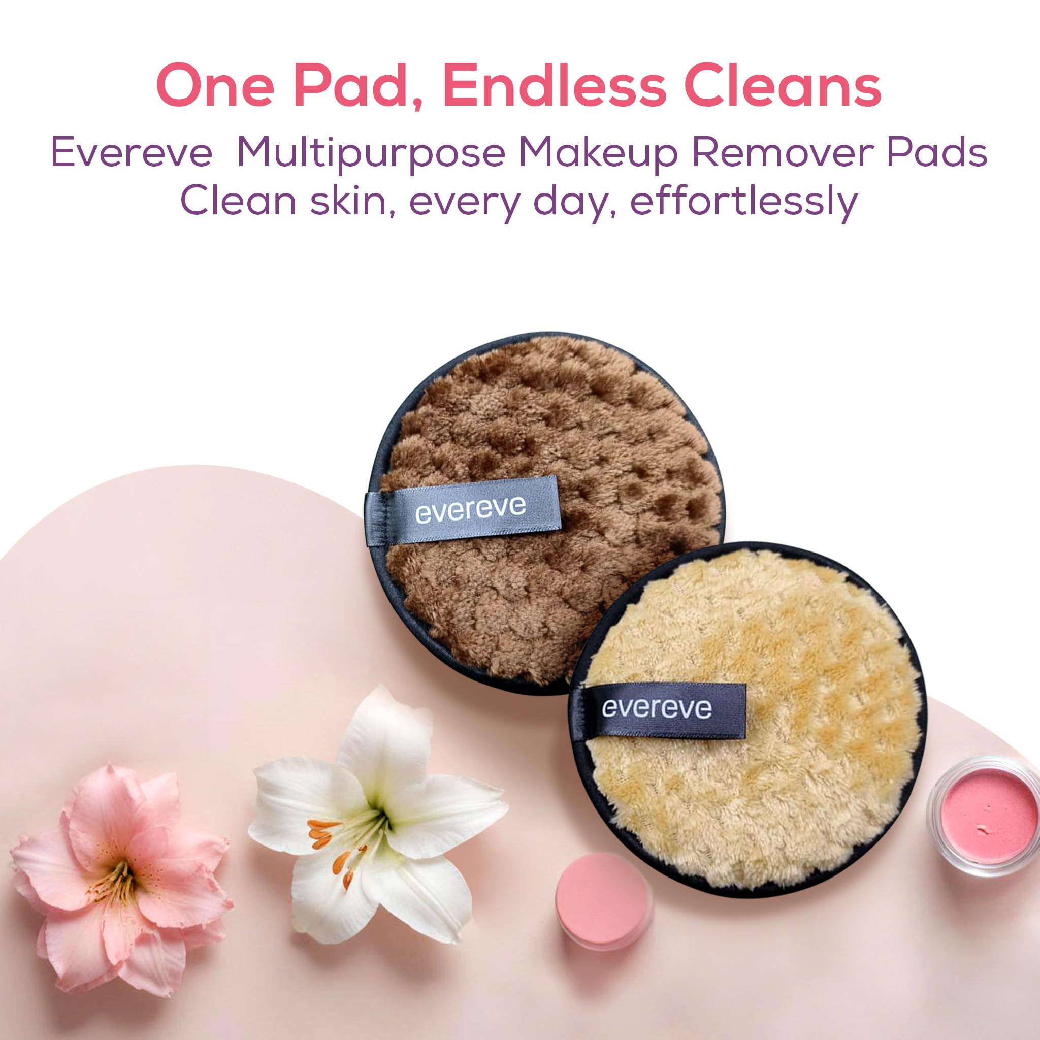 Evereve Multipurpose Makeup Remover Pads, Double-Sided Round and Washable Makeup Remover, Super Soft Deep Cleansing Pads, Microfiber Sponge Facial Cleansing Pads, Safe for all skin types, Pack of 2 - Image 2 thumbnail