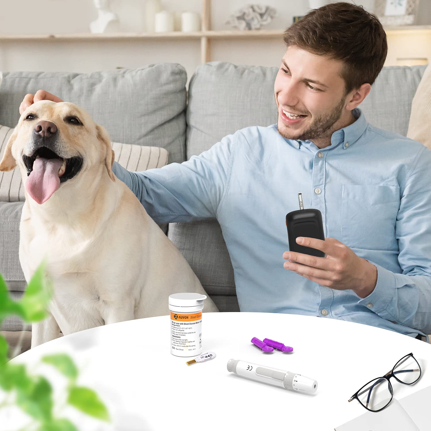 AUVON Glucose Monitor Blood Sugar Test Kit Diabetic Supplies for Dogs Cats, HighTech Veterinary